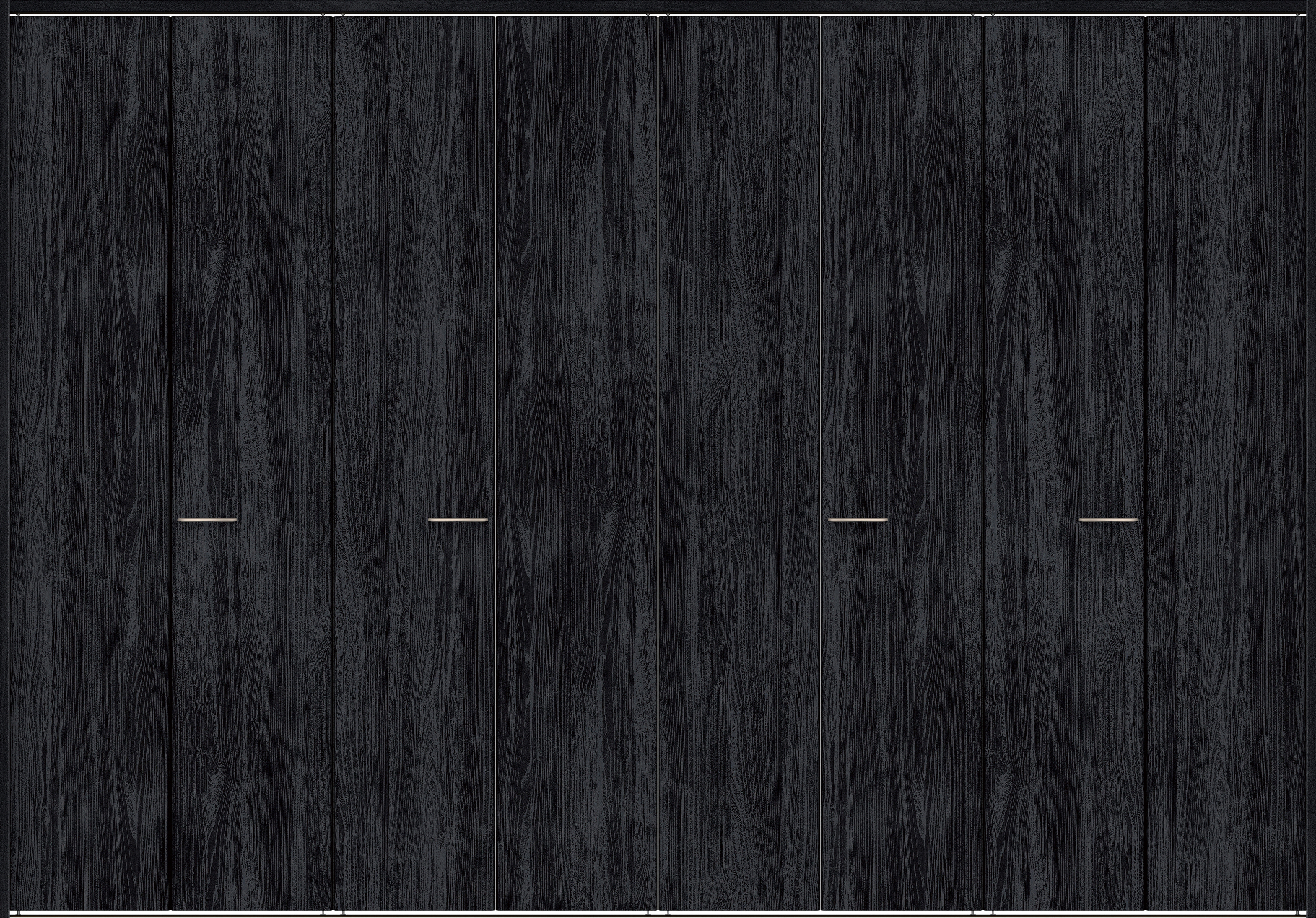 クローク収納　イエリア　折戸ユニット　フラット縦木目タイプ　ウッド扉　下レール付三方枠（固定枠）　セット　３３２７幅（１２尺間口）　２３２０高　〈モスブラック柄〉　ハンドルラウンド型〈Ｔシルバー色〉