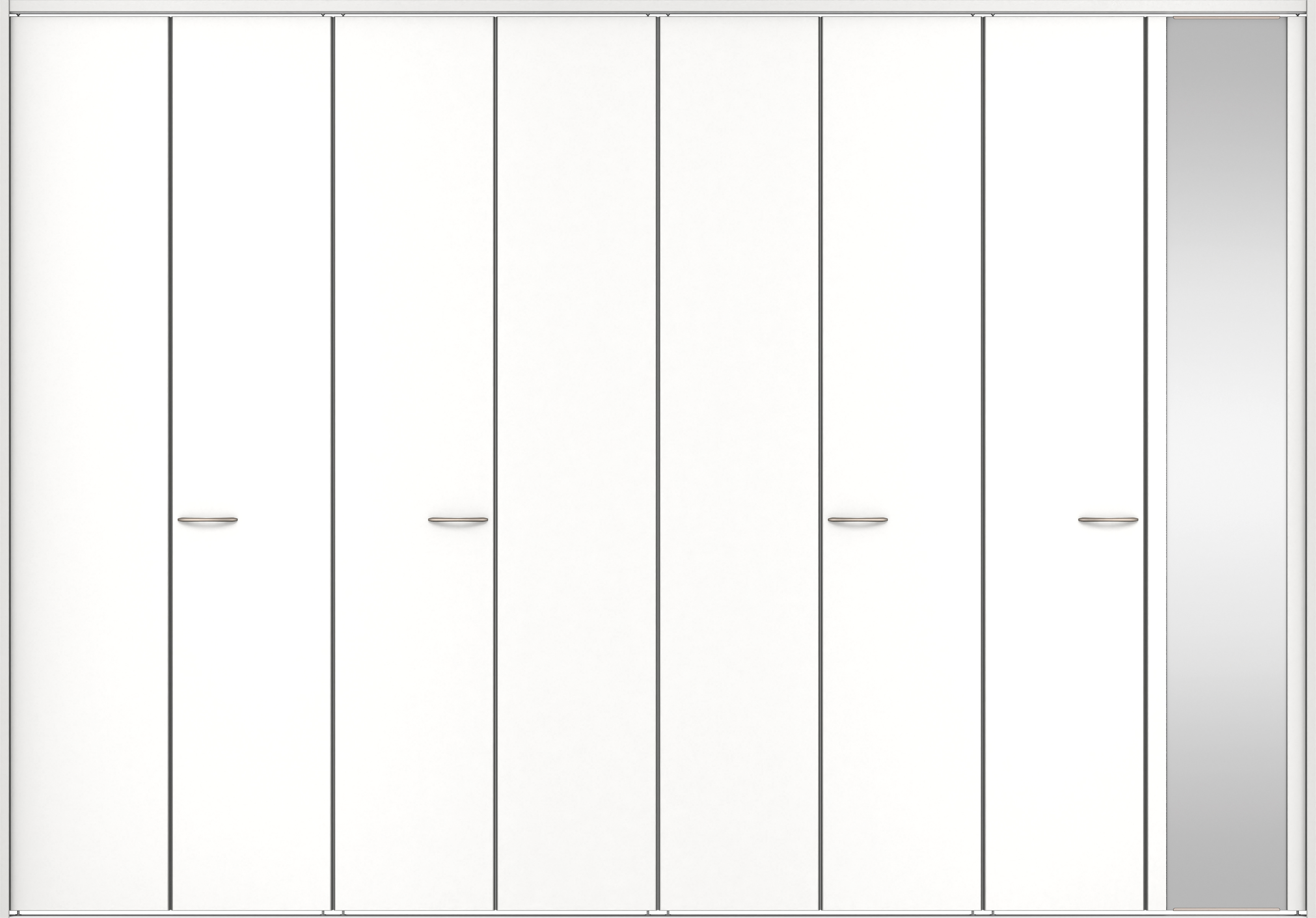 クローク収納　イエリア　折戸ユニット　フラット縦木目　ミラー扉　下レール付三方枠（固定枠）　セット　３３２７幅（１２尺間口）　２３２０高　〈パウダーホワイト柄〉　ハンドルラウンド型〈Ｔシルバー色〉
