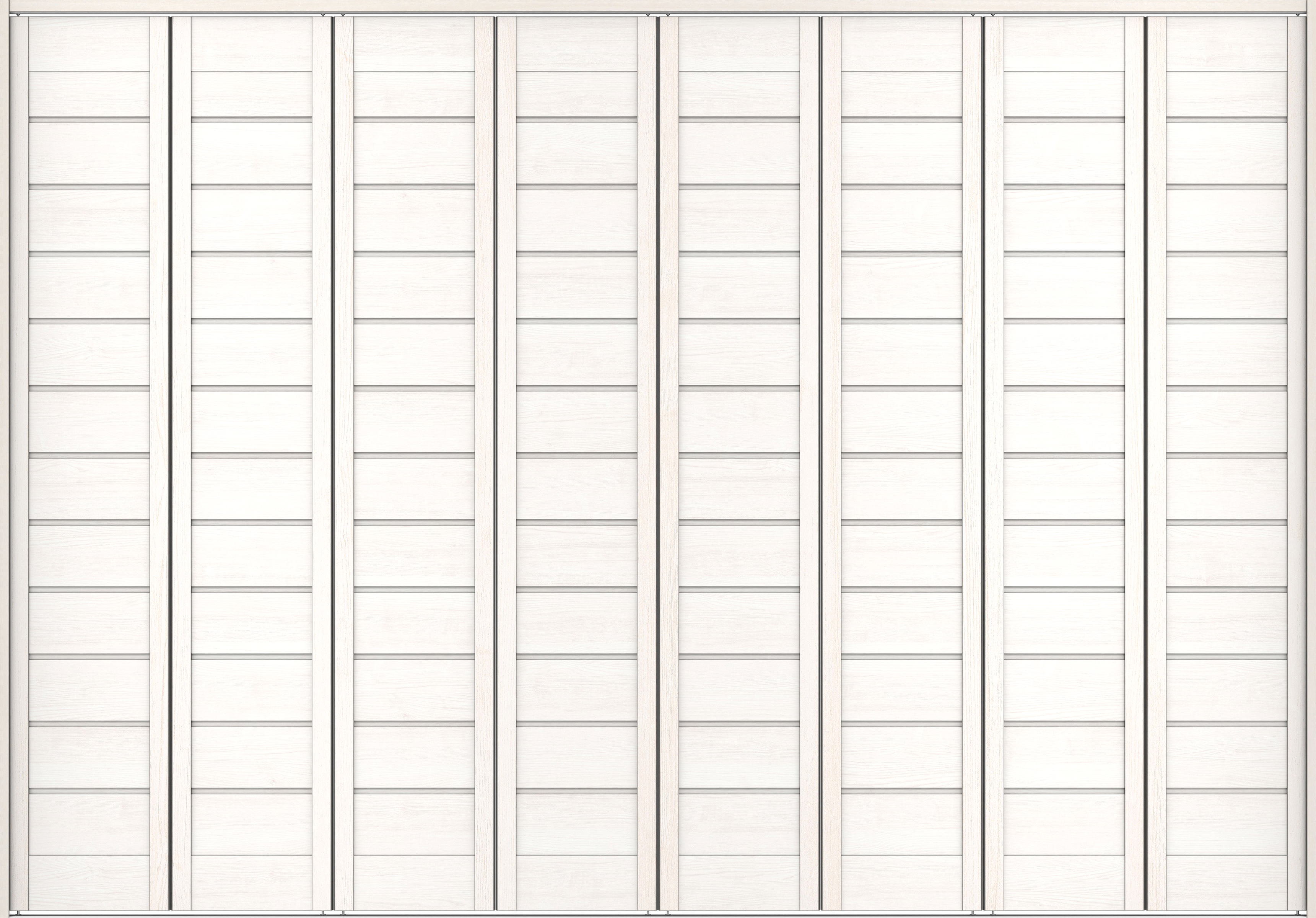 クローク収納　イエリア　折戸ユニット　通気タイプ　ウッド扉　下レール付三方枠（固定枠）　セット　３３２７幅（１２尺間口）　２３２０高　〈ネオホワイト柄〉　ハンドルレス