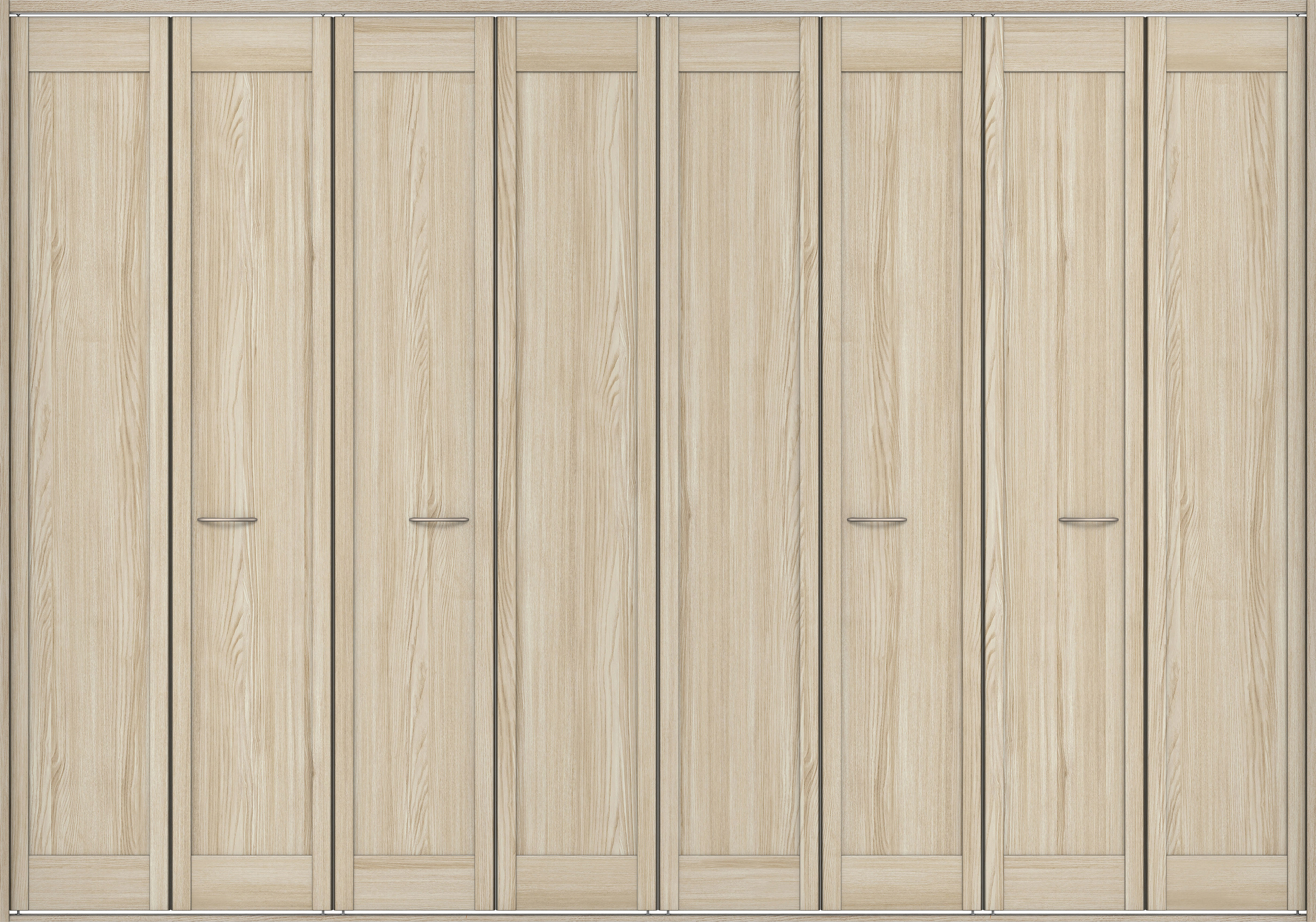 クローク収納　イエリア　折戸ユニット　カマチタイプ　ウッド扉　四方枠（固定枠）　セット　３３２７幅（１２尺間口）　２３３０高　〈ソフトグレージュ柄〉　ハンドルラウンド型〈Ｔシルバー色〉