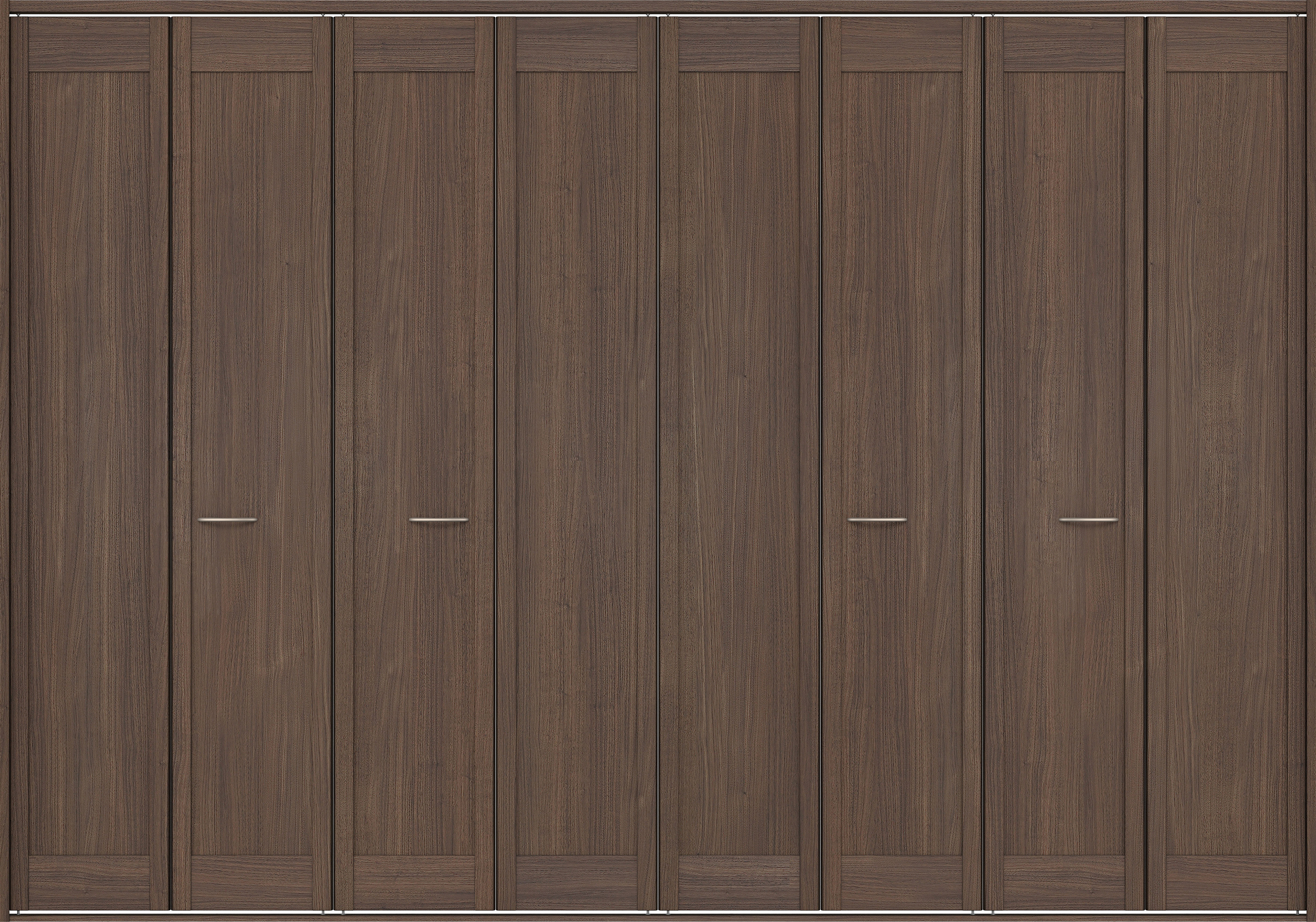 クローク収納　イエリア　折戸ユニット　カマチタイプ　ウッド扉　四方枠（固定枠）　セット　３３２７幅（１２尺間口）　２３３０高　〈ダルブラウン柄〉　ハンドルラウンド型〈Ｔシルバー色〉