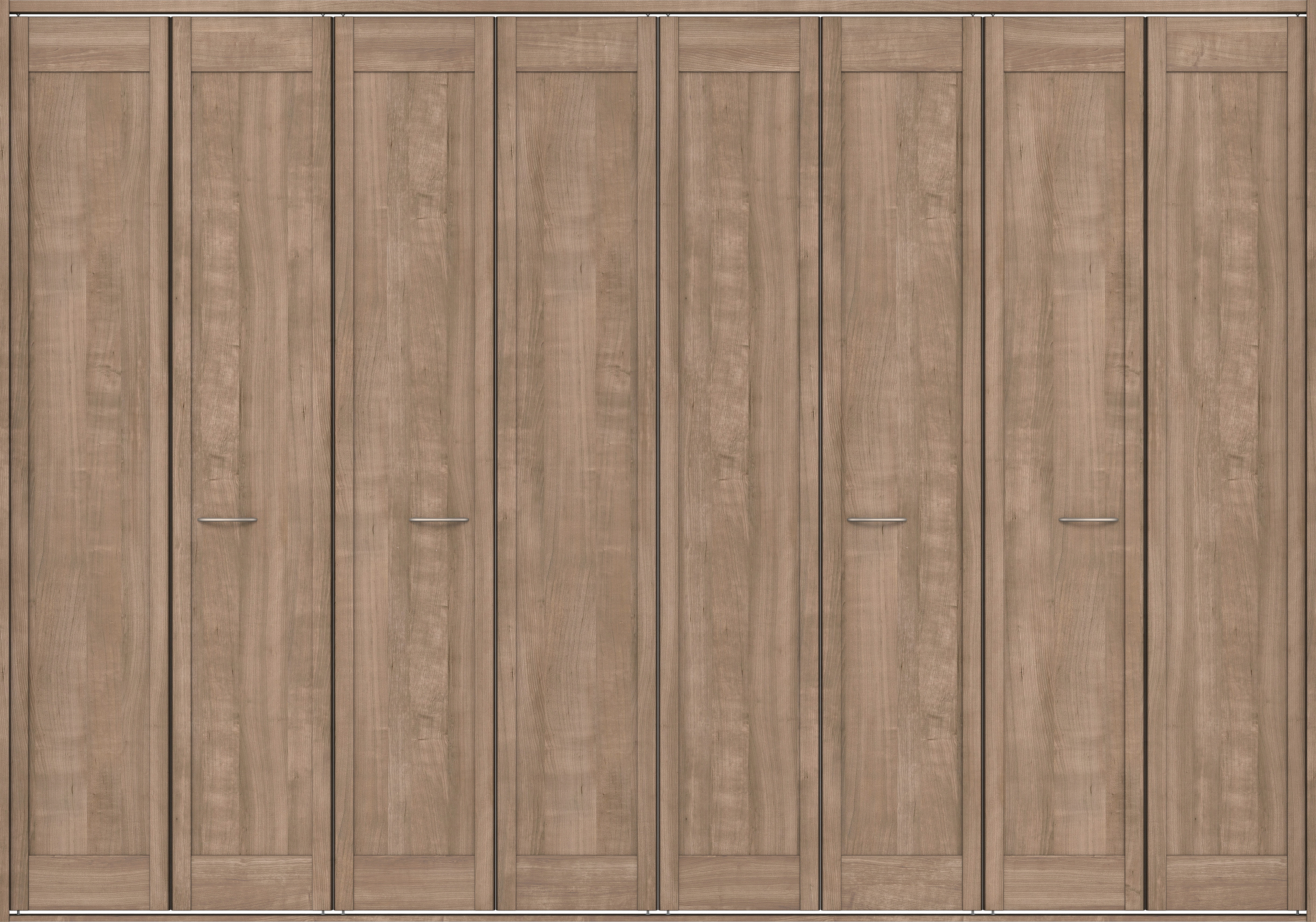 クローク収納　イエリア　折戸ユニット　カマチタイプ　ウッド扉　四方枠（固定枠）　セット　３３２７幅（１２尺間口）　２３３０高　〈トープグレー柄〉　ハンドルラウンド型〈Ｔシルバー色〉