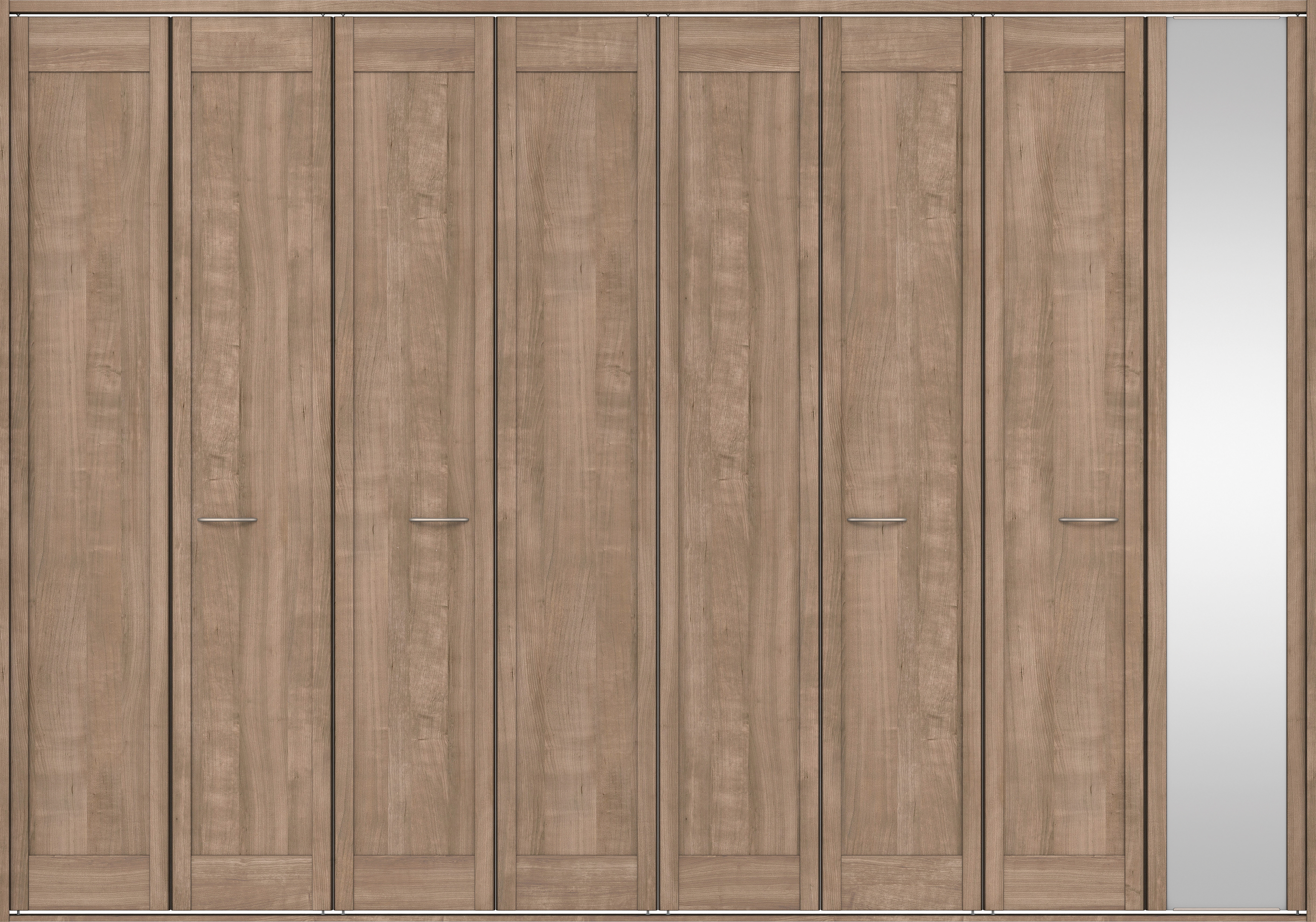 クローク収納　イエリア　折戸ユニット　カマチタイプ　ミラー扉　四方枠（固定枠）　セット　３３２７幅（１２尺間口）　２３３０高　〈トープグレー柄〉　ハンドルラウンド型〈Ｔシルバー色〉