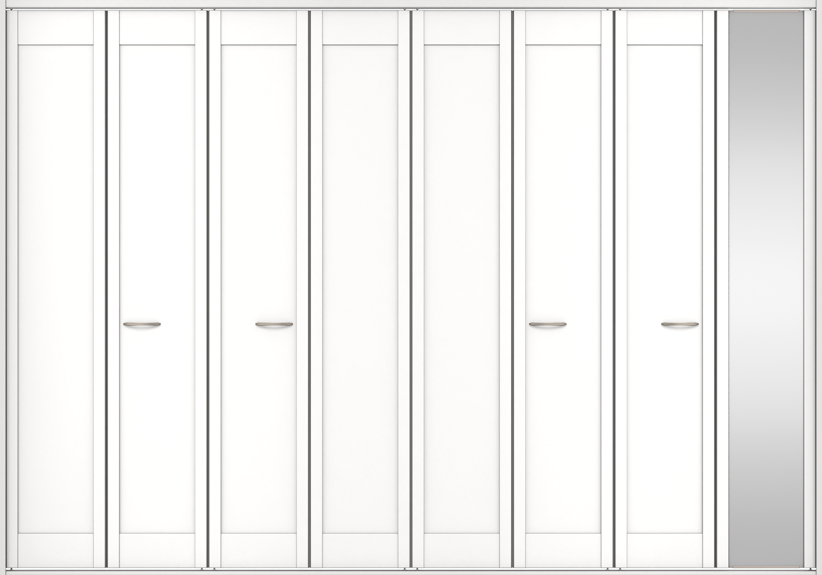 クローク収納　イエリア　折戸ユニット　カマチタイプ　ミラー扉　四方枠（固定枠）　セット　３３２７幅（１２尺間口）　２３３０高　〈パウダーホワイト柄〉　ハンドルラウンド型〈Ｔシルバー色〉