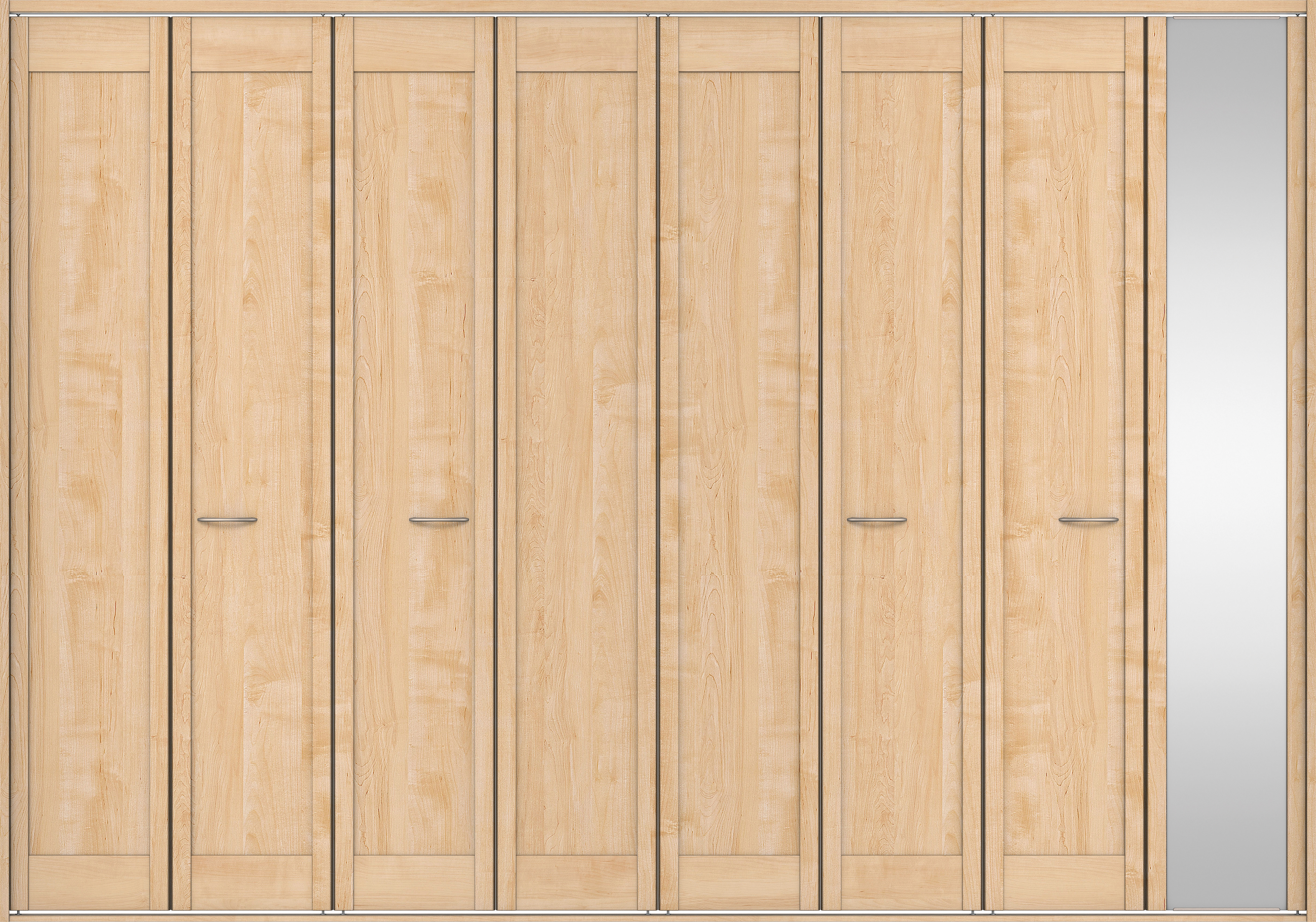 クローク収納　イエリア　折戸ユニット　カマチタイプ　ミラー扉　四方枠（固定枠）　セット　３３２７幅（１２尺間口）　２３３０高　〈ミルベージュ柄〉　ハンドルラウンド型〈Ｔシルバー色〉