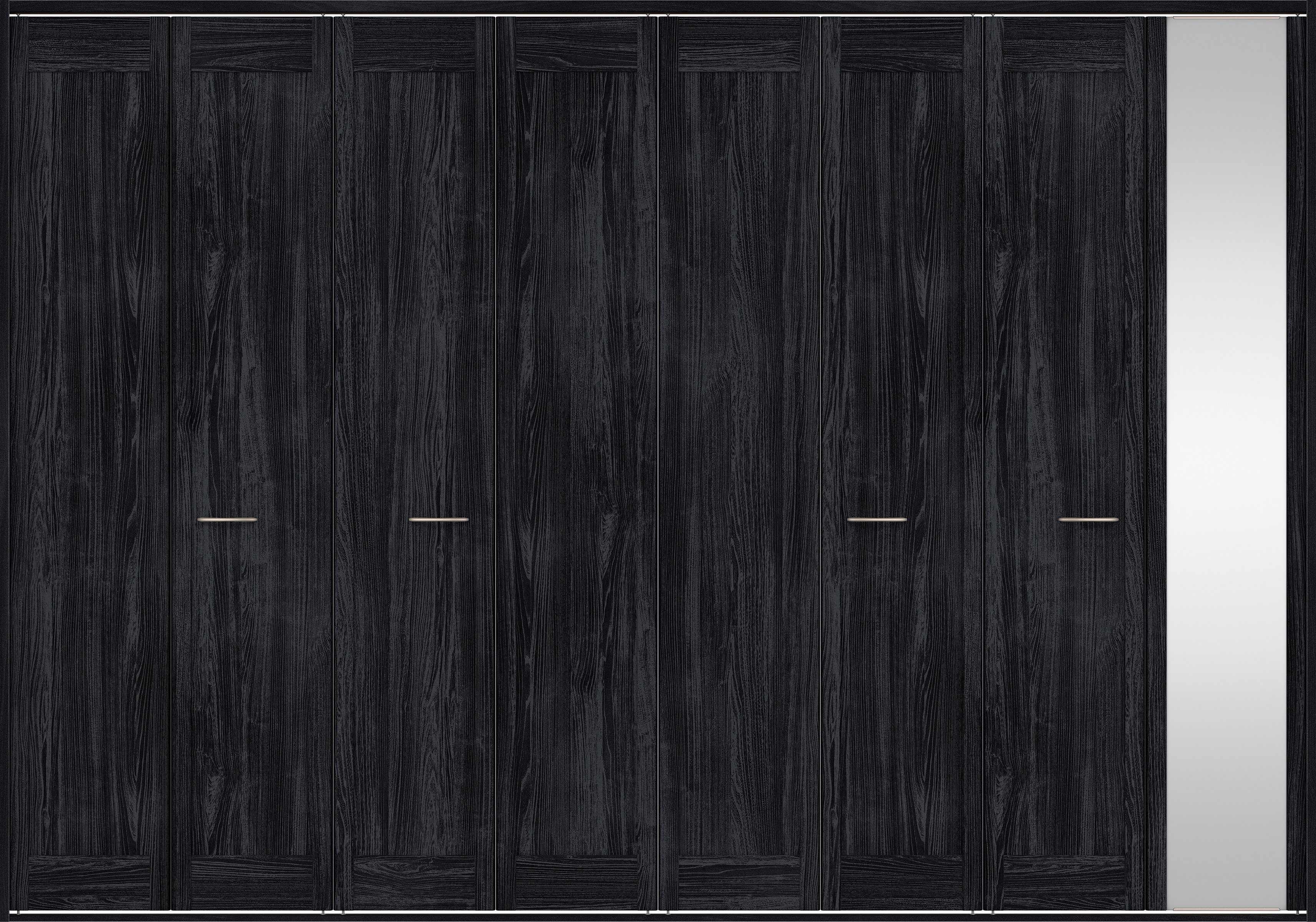 クローク収納　イエリア　折戸ユニット　カマチタイプ　ミラー扉　四方枠（固定枠）　セット　３３２７幅（１２尺間口）　２３３０高　〈モスブラック柄〉　ハンドルラウンド型〈Ｔシルバー色〉