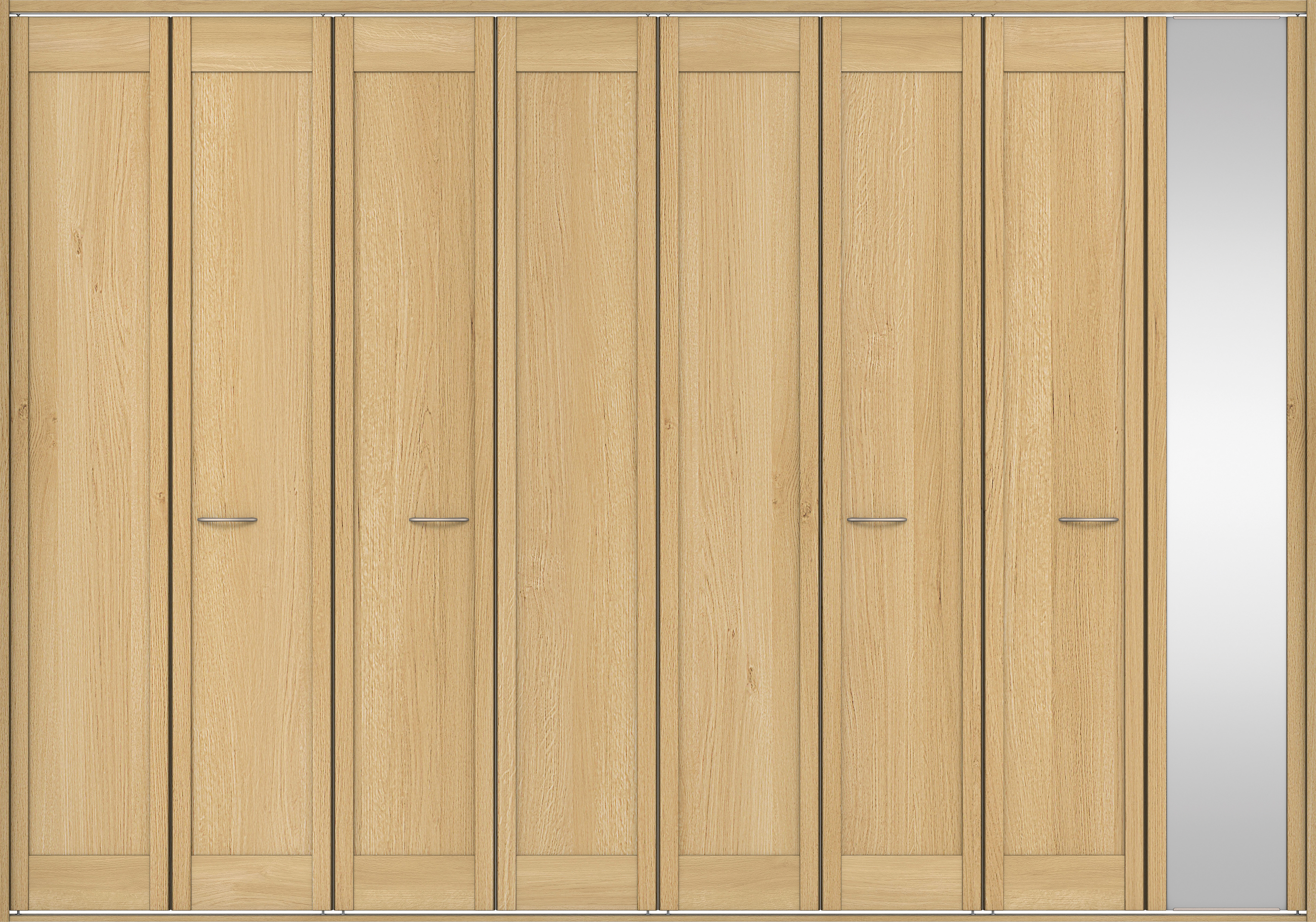 クローク収納　イエリア　折戸ユニット　カマチタイプ　ミラー扉　四方枠（固定枠）　セット　３３２７幅（１２尺間口）　２３３０高　〈ライトオーカー柄〉　ハンドルラウンド型〈ブラック色〉