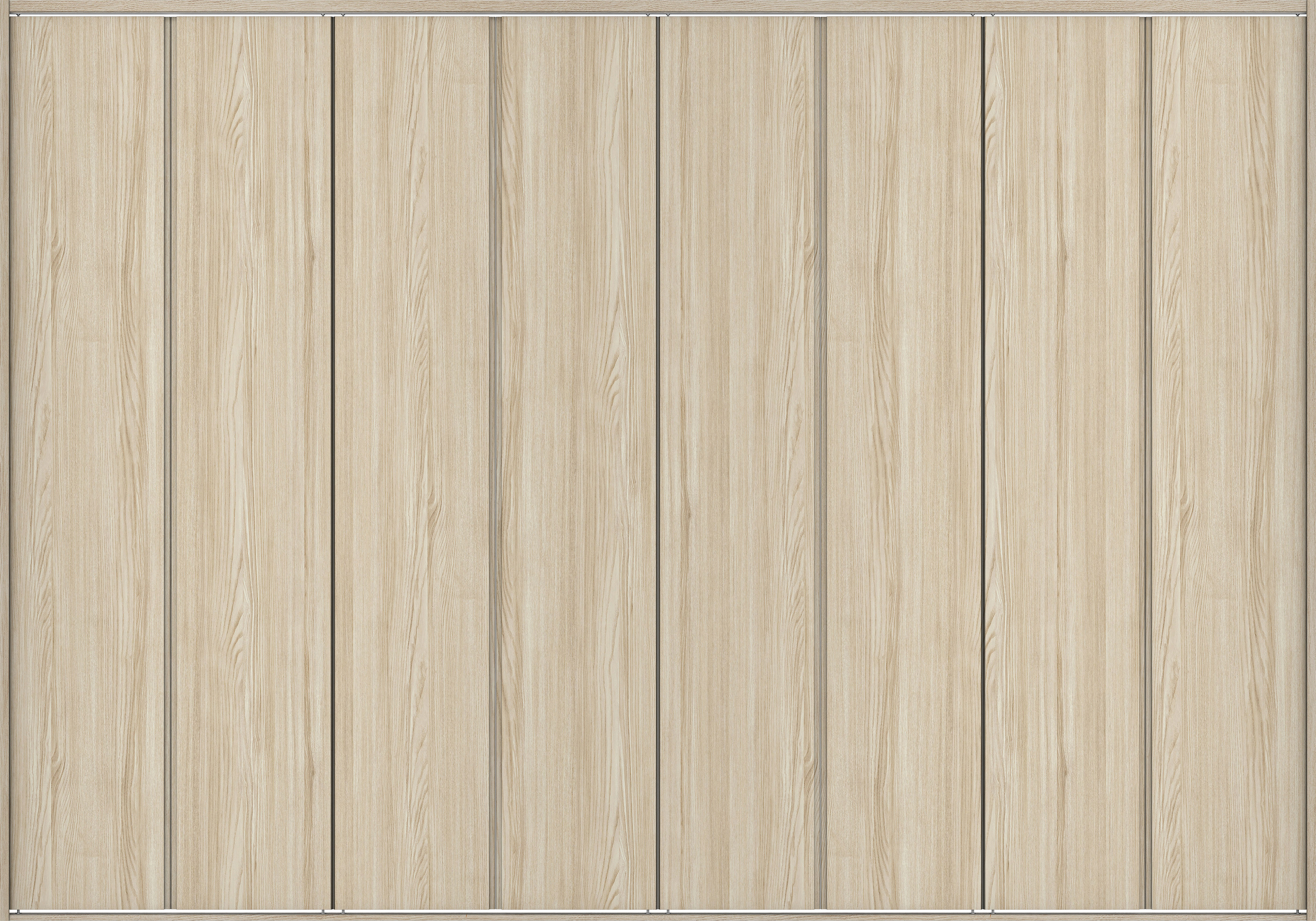 クローク収納　イエリア　折戸ユニット　ハンドルレス縦木目タイプ　ウッド扉　四方枠（固定枠）　セット　３６０７幅（４Ｍ間口）　２３３０高　〈ソフトグレージュ柄〉　ハンドルレス