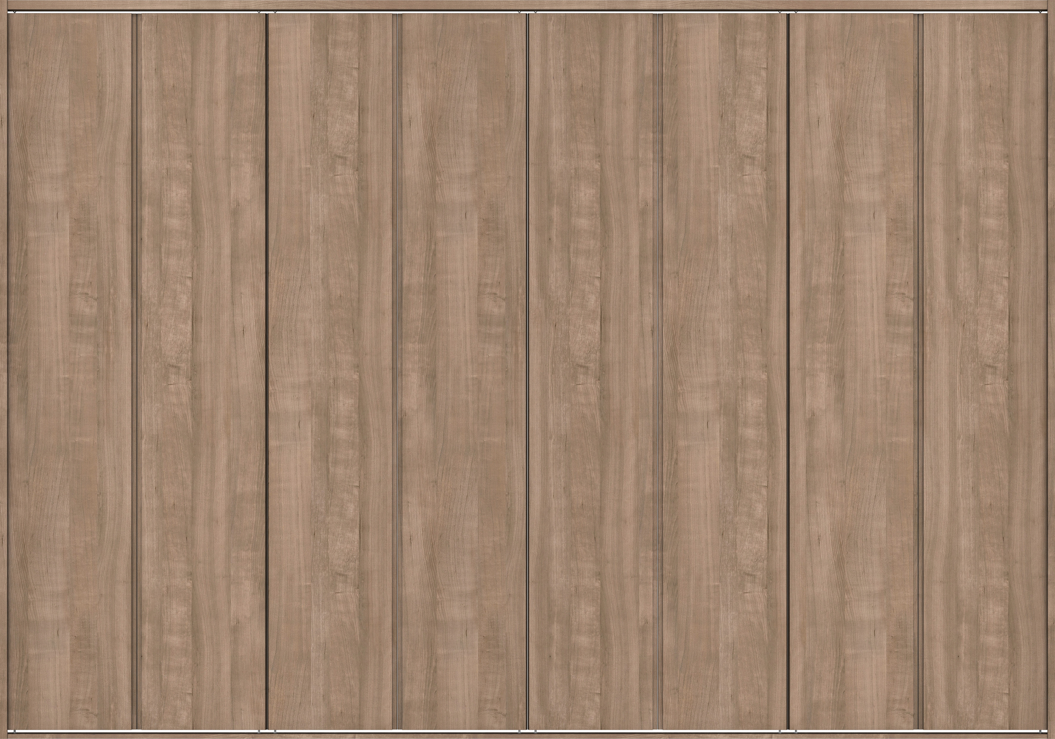 クローク収納　イエリア　折戸ユニット　ハンドルレス縦木目タイプ　ウッド扉　四方枠（固定枠）　セット　３６０７幅（４Ｍ間口）　２３３０高　〈トープグレー柄〉　ハンドルレス