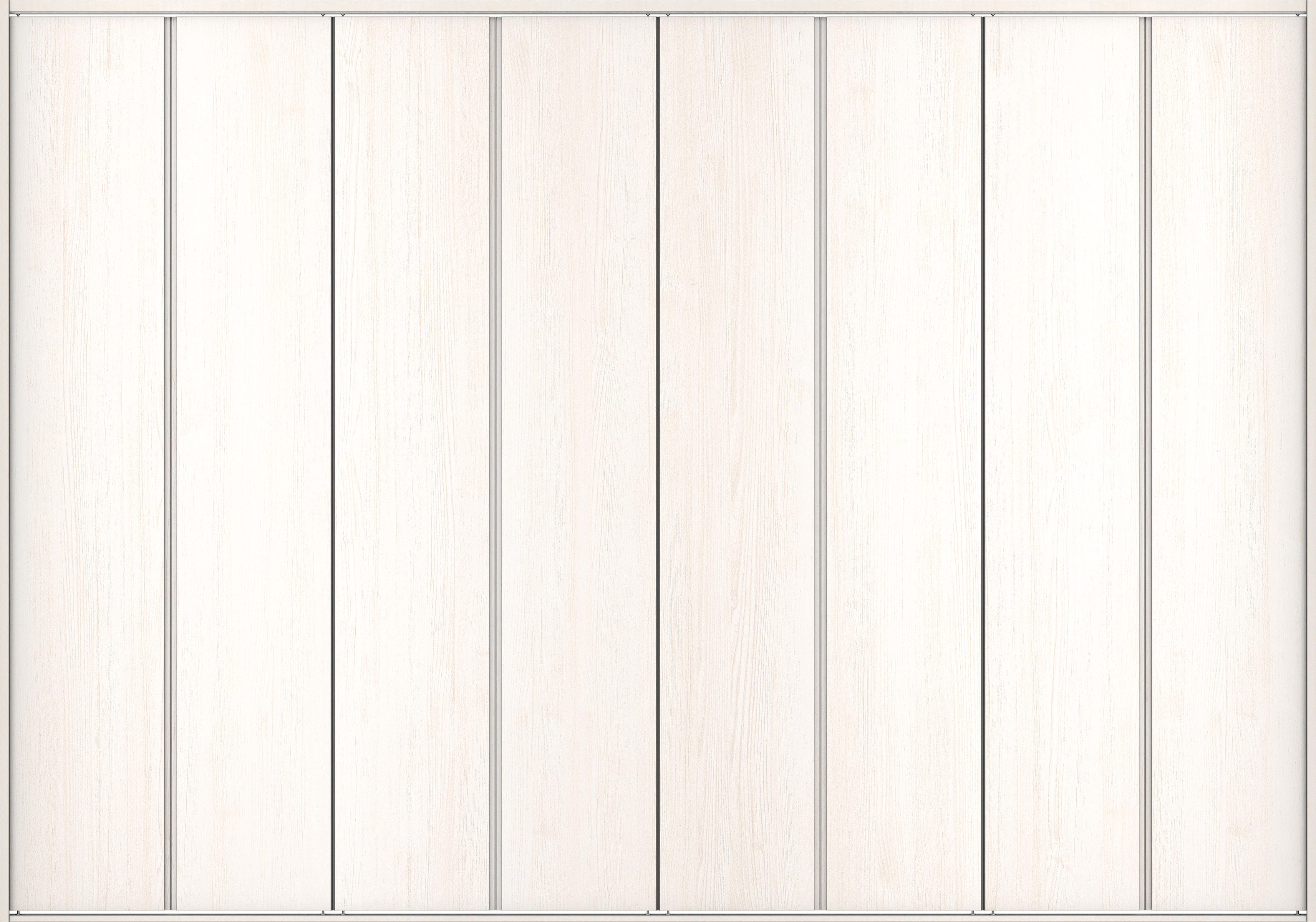 クローク収納　イエリア　折戸ユニット　ハンドルレス縦木目タイプ　ウッド扉　四方枠（固定枠）　セット　３６０７幅（４Ｍ間口）　２３３０高　〈ネオホワイト柄〉　ハンドルレス