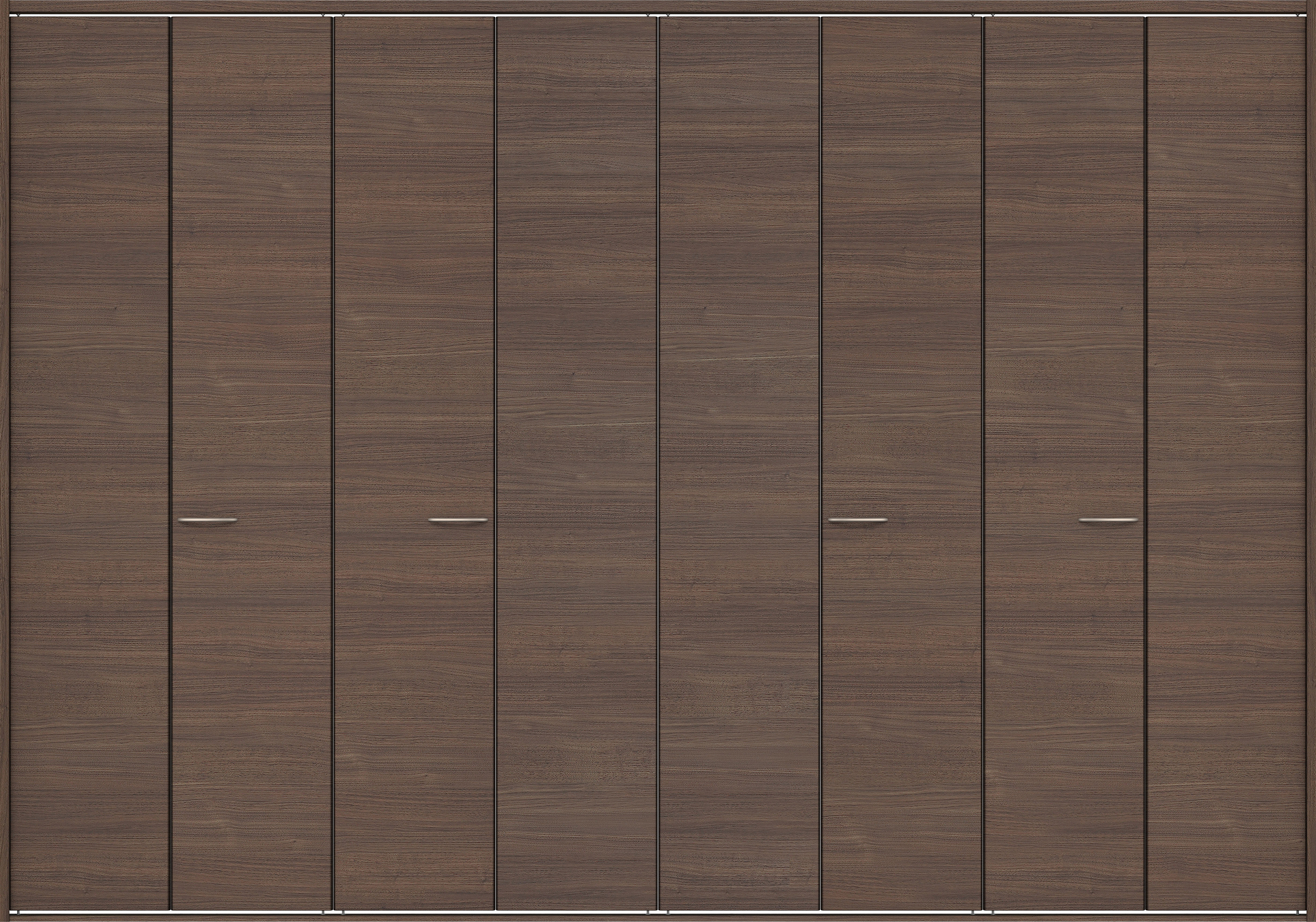 クローク収納　イエリア　折戸ユニット　フラット横木目タイプ　ウッド扉　四方枠（固定枠）　セット　３６０７幅（４Ｍ間口）　２３３０高　〈ダルブラウン柄〉　ハンドルラウンド型〈ブラック色〉