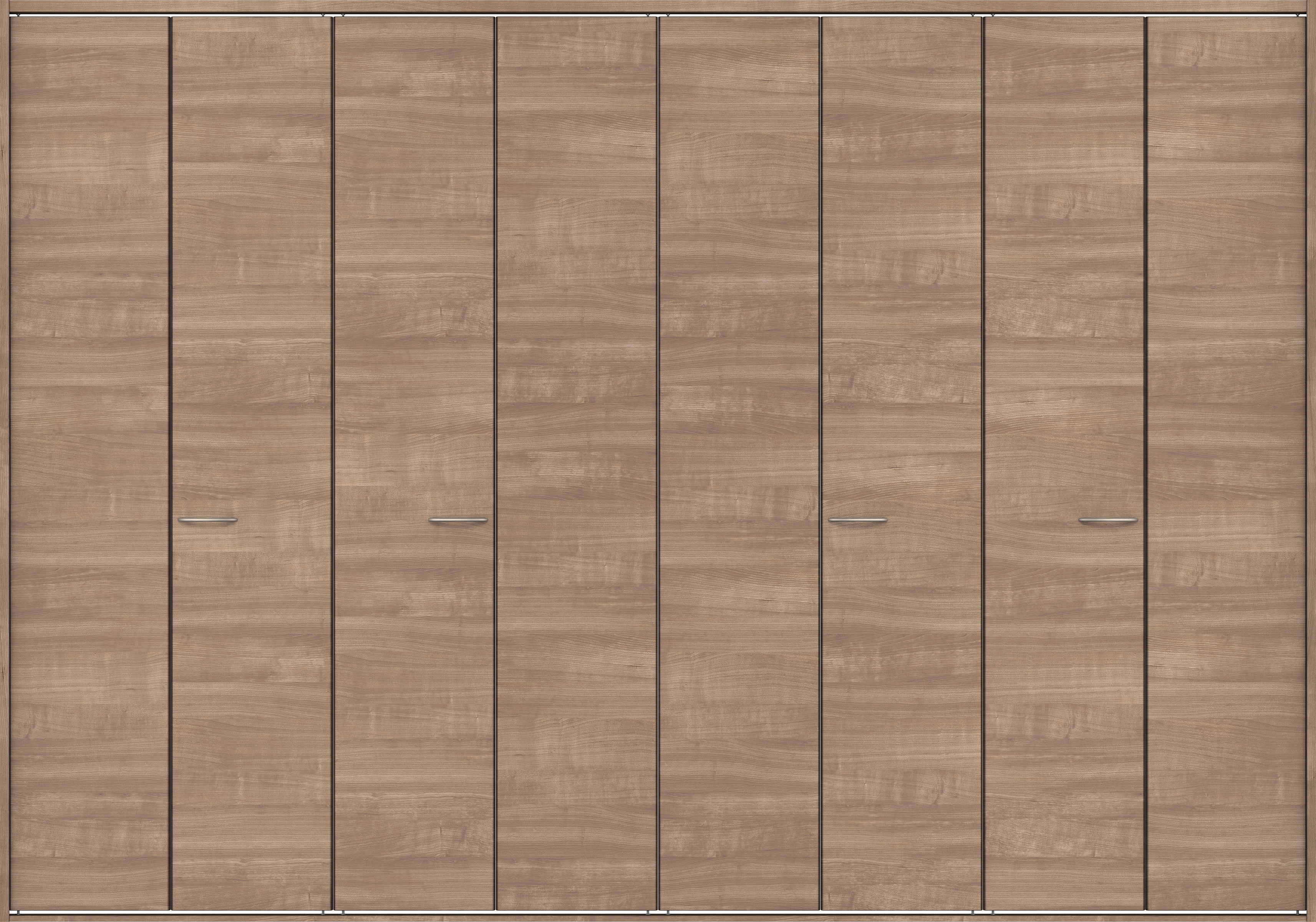 クローク収納　イエリア　折戸ユニット　フラット横木目タイプ　ウッド扉　四方枠（固定枠）　セット　３３２７幅（１２尺間口）　２３３０高　〈トープグレー柄〉　ハンドルラウンド型〈鏡面クローム仕上げ〉