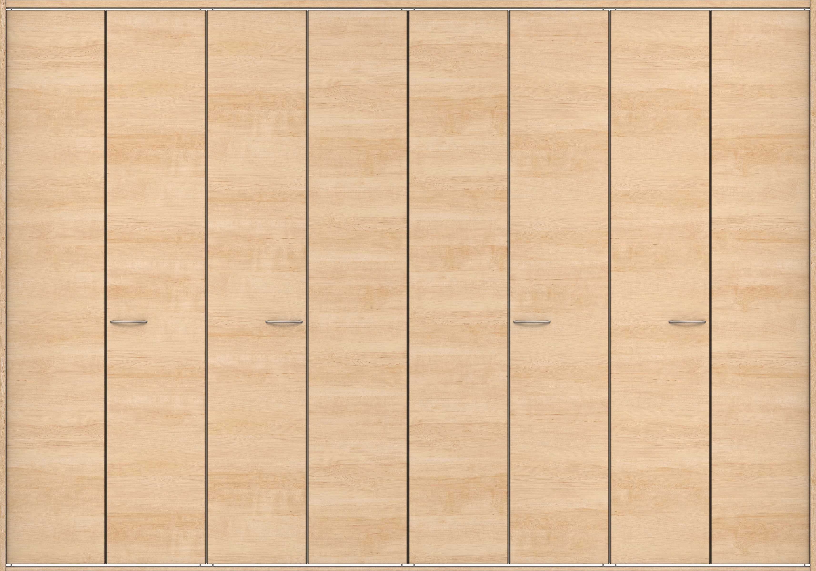 クローク収納　イエリア　折戸ユニット　フラット横木目タイプ　ウッド扉　四方枠（固定枠）　セット　３６０７幅（４Ｍ間口）　２３３０高　〈ミルベージュ柄〉　ハンドルラウンド型〈Ｔシルバー色〉