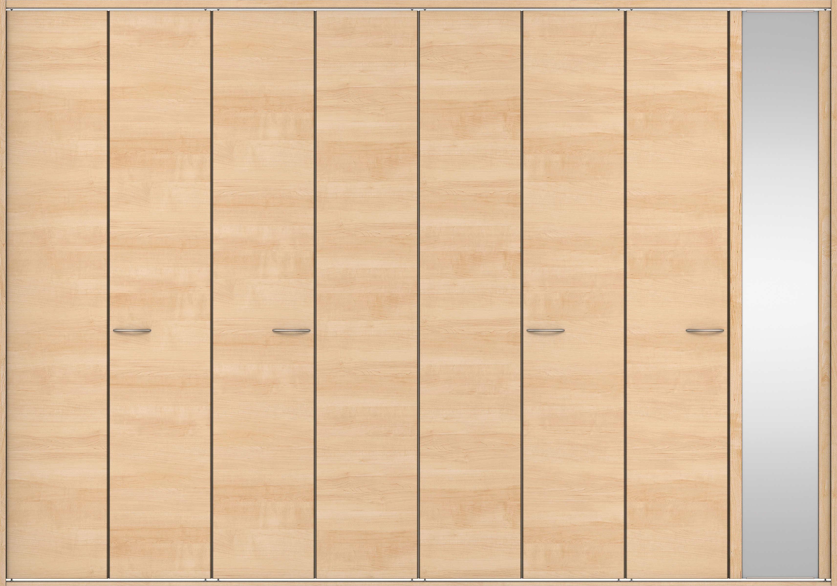 クローク収納　イエリア　折戸ユニット　フラット横木目タイプ　ミラー扉　四方枠（固定枠）　セット　３６０７幅（４Ｍ間口）　２３３０高　〈ミルベージュ柄〉　ハンドルラウンド型〈Ｔシルバー色〉