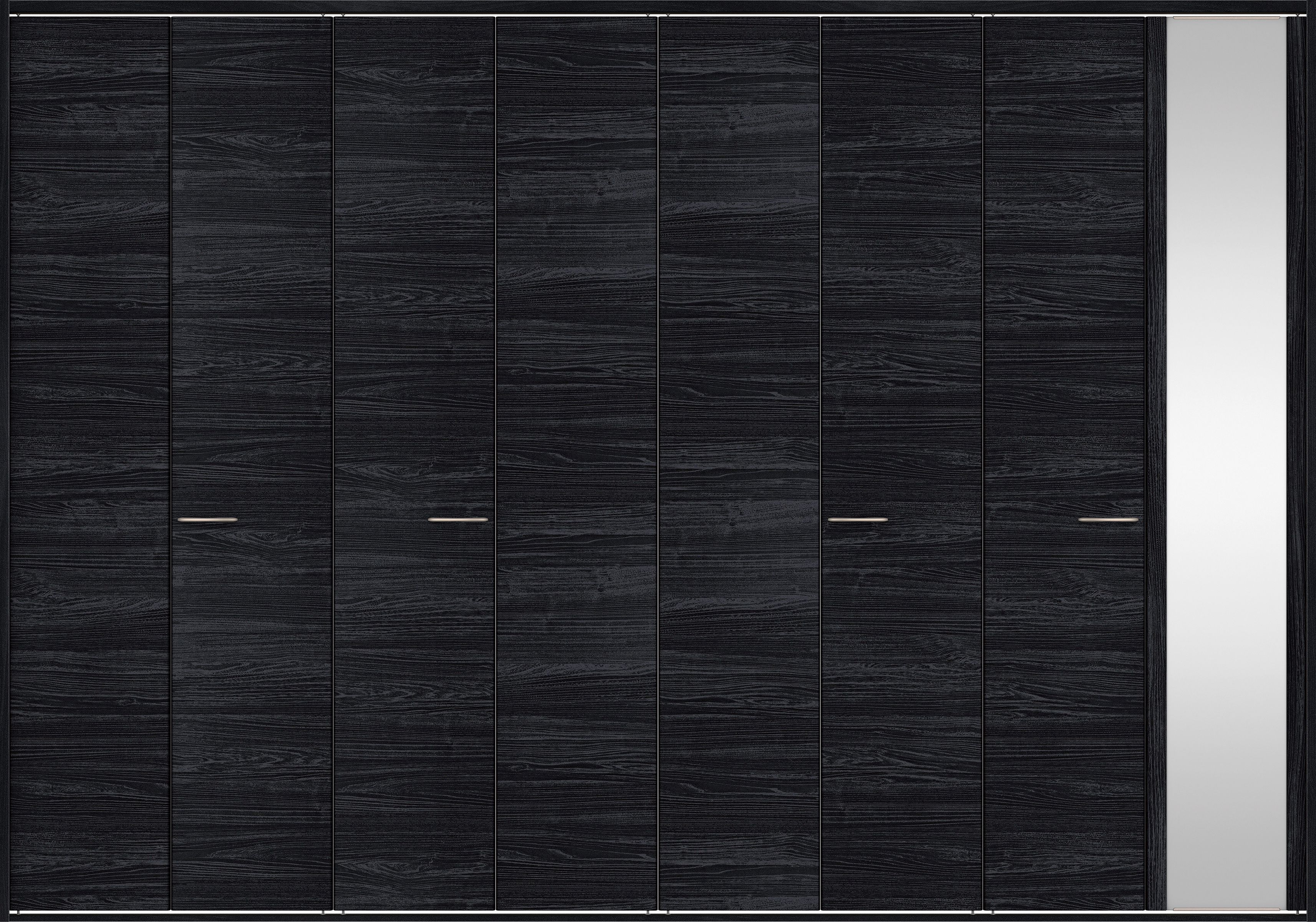 クローク収納　イエリア　折戸ユニット　フラット横木目タイプ　ミラー扉　四方枠（固定枠）　セット　３６０７幅（４Ｍ間口）　２３３０高　〈モスブラック柄〉　ハンドルラウンド型〈Ｔシルバー色〉