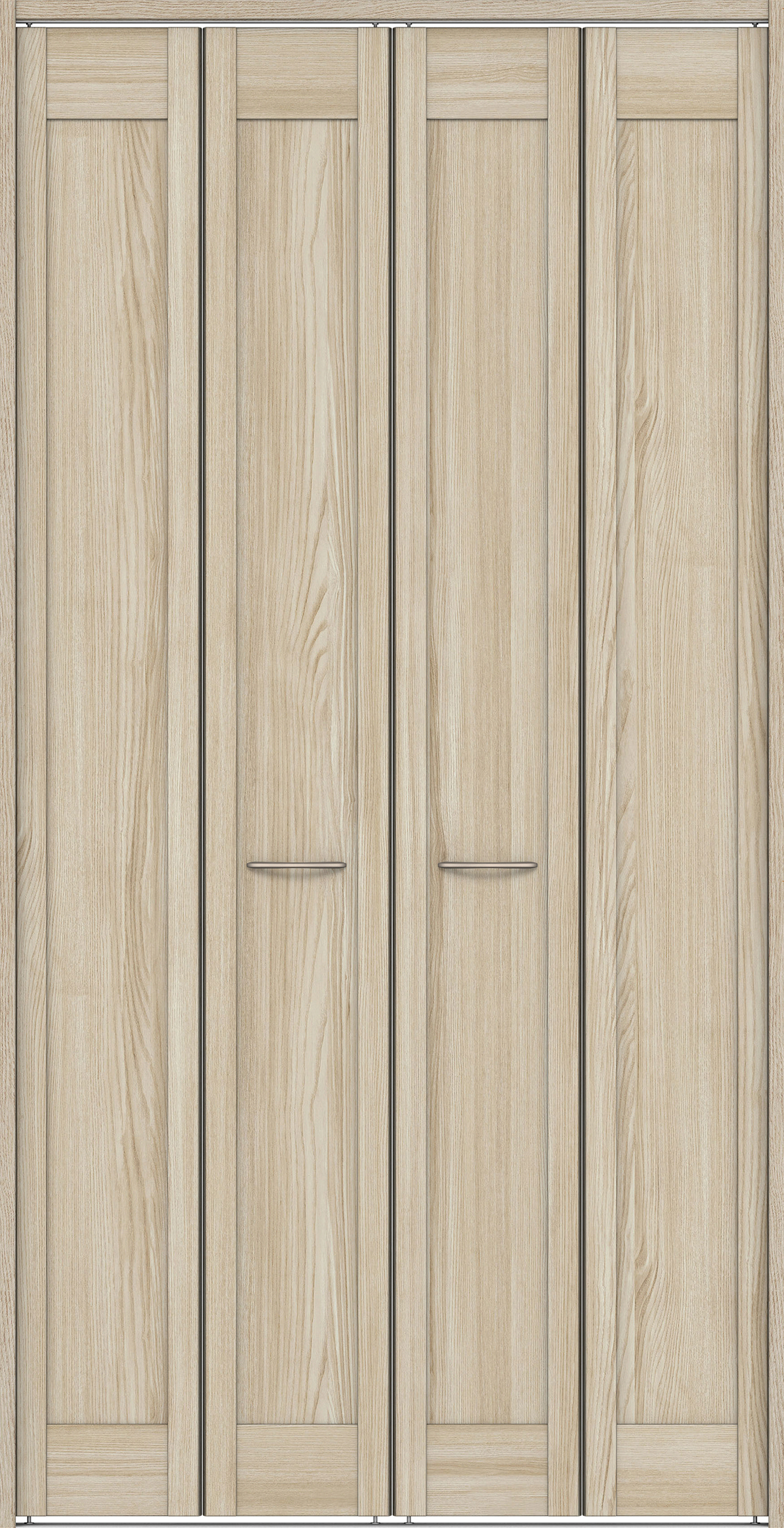 クローク収納　イエリア　折戸ユニット　カマチタイプ　ウッド扉　下レール付三方枠（固定枠）　セット　１１９０幅（４．５尺間口）　２３２０高　〈ソフトグレージュ柄〉　ハンドルラウンド型〈Ｔシルバー色〉