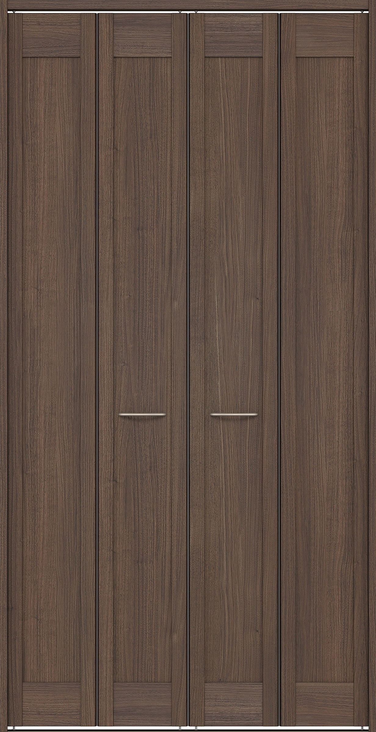 クローク収納　イエリア　折戸ユニット　カマチタイプ　ウッド扉　下レール付三方枠（固定枠）　セット　１１９０幅（４．５尺間口）　２３２０高　〈ダルブラウン柄〉　ハンドルラウンド型〈Ｔシルバー色〉