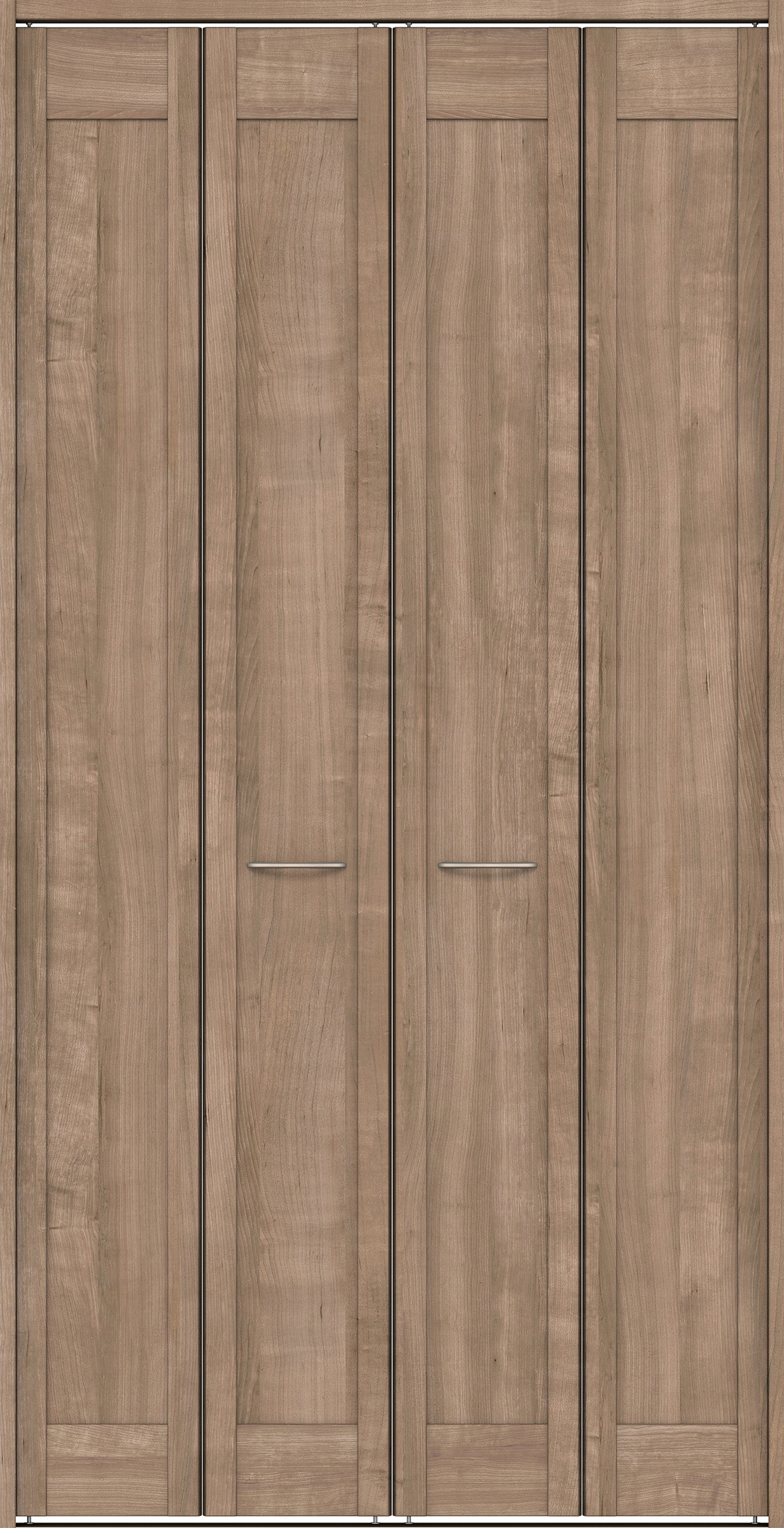 クローク収納　イエリア　折戸ユニット　カマチタイプ　ウッド扉　下レール付三方枠（固定枠）　セット　１１９０幅（４．５尺間口）　２３２０高　〈トープグレー柄〉　ハンドルラウンド型〈Ｔシルバー色〉