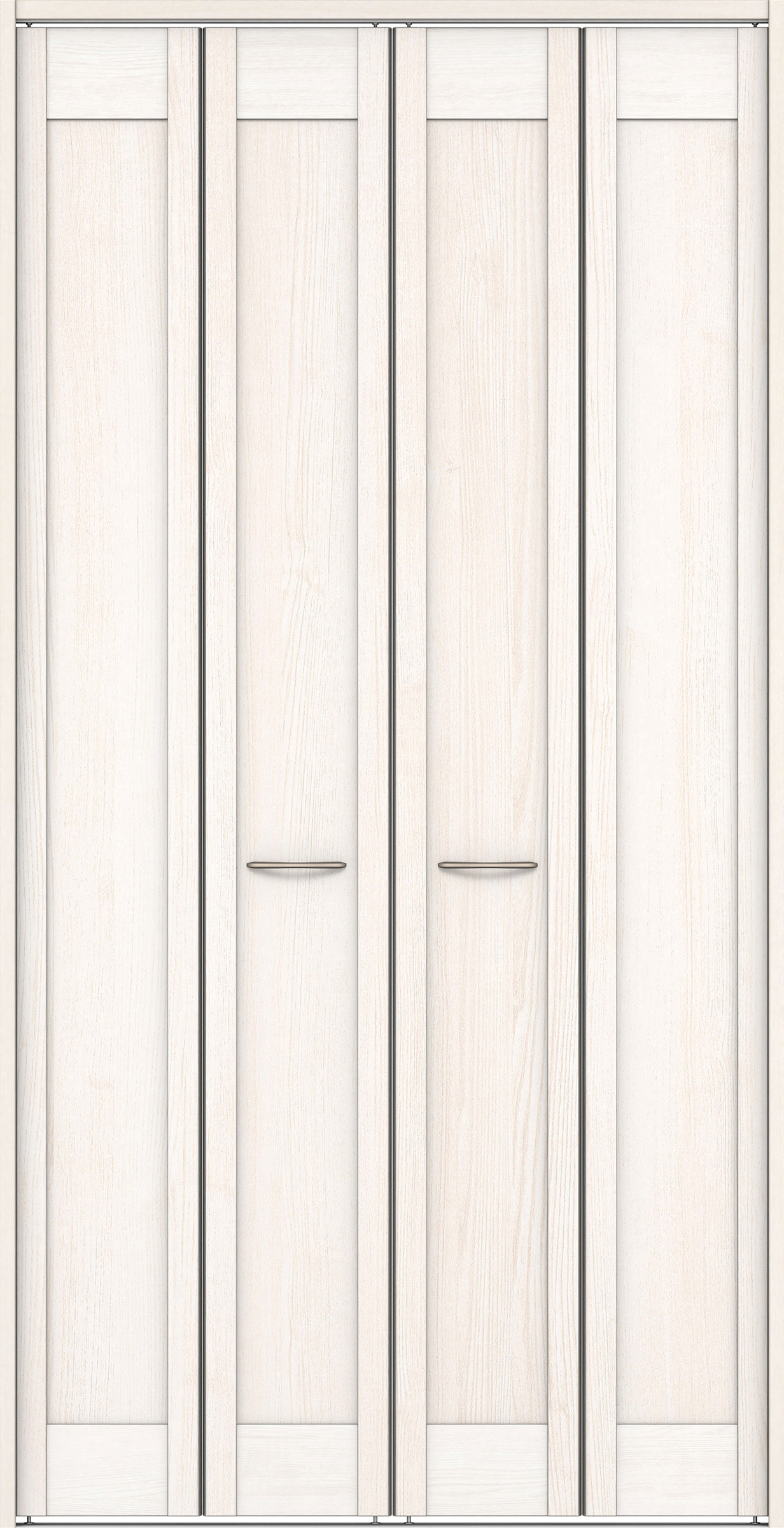 クローク収納　イエリア　折戸ユニット　カマチタイプ　ウッド扉　下レール付三方枠（固定枠）　セット　１１９０幅（４．５尺間口）　２３２０高　〈ネオホワイト柄〉　ハンドルラウンド型〈Ｔシルバー色〉