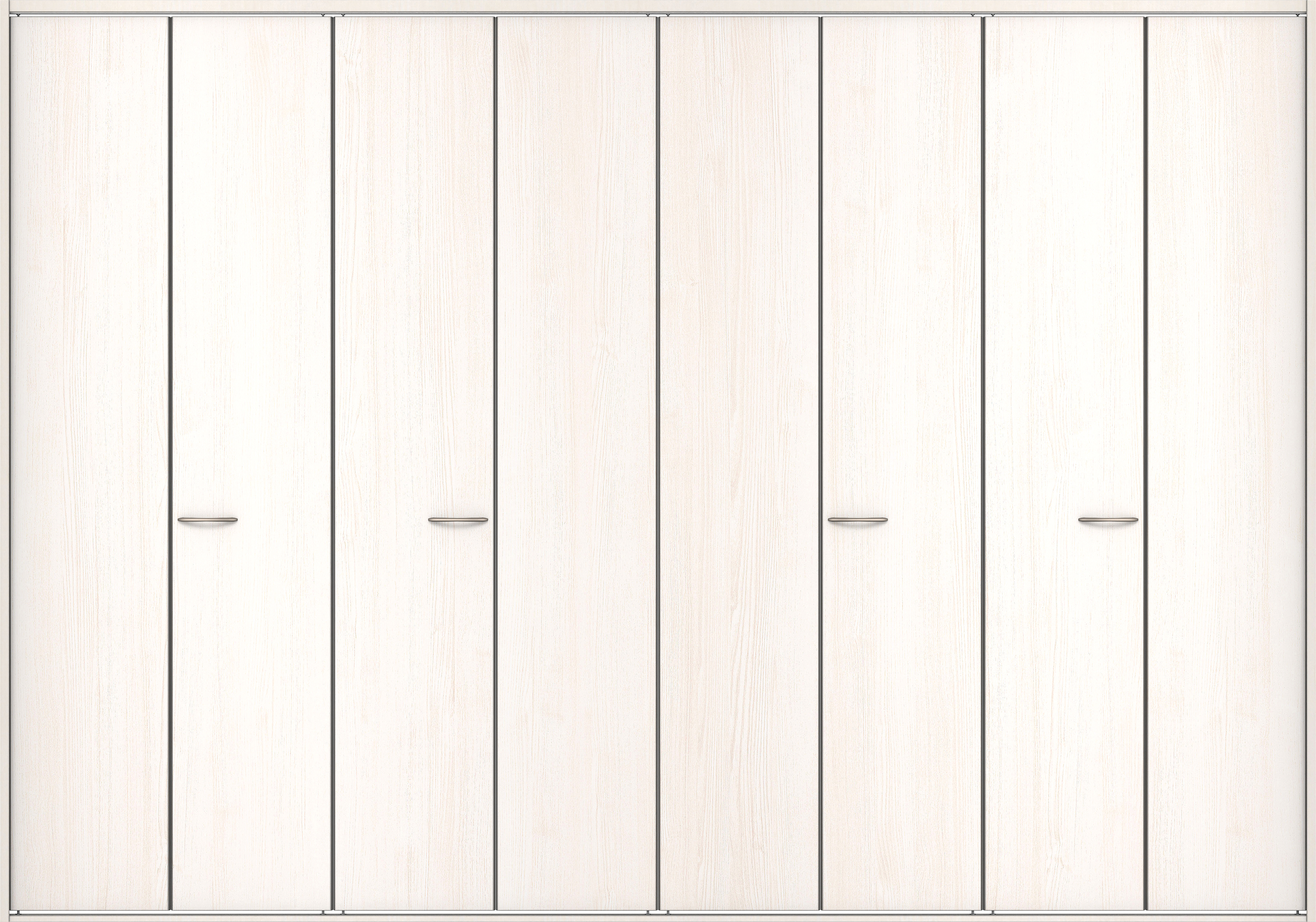 クローク収納　イエリア　折戸ユニット　フラット縦木目タイプ　ウッド扉　四方枠（固定枠）　セット　３３２７幅（１２尺間口）　２３３０高　〈ネオホワイト柄〉　ハンドルラウンド型〈Ｔシルバー色〉