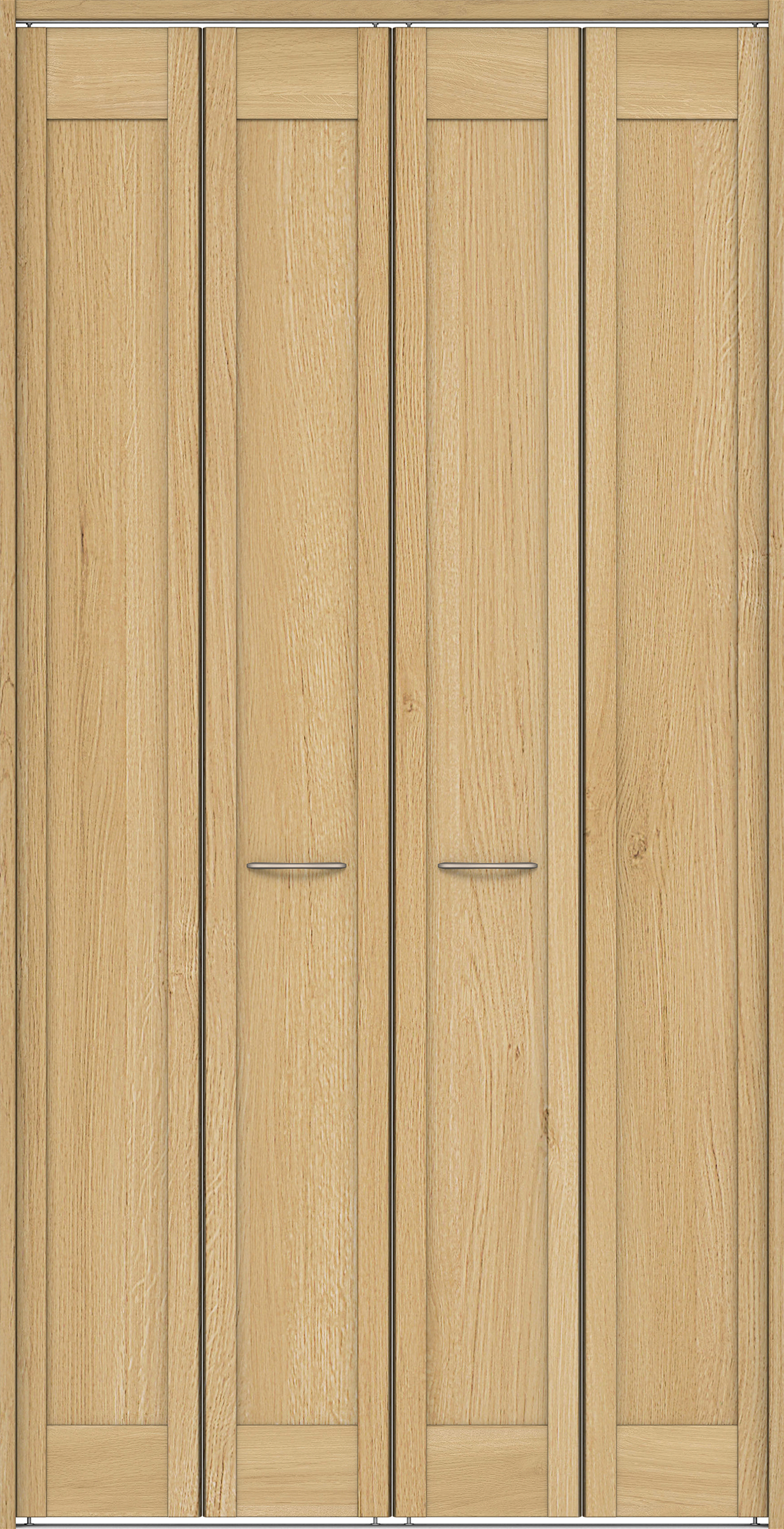 クローク収納　イエリア　折戸ユニット　カマチタイプ　ウッド扉　下レール付三方枠（固定枠）　セット　１１９０幅（４．５尺間口）　２３２０高　〈ライトオーカー柄〉　ハンドルラウンド型〈Ｔシルバー色〉