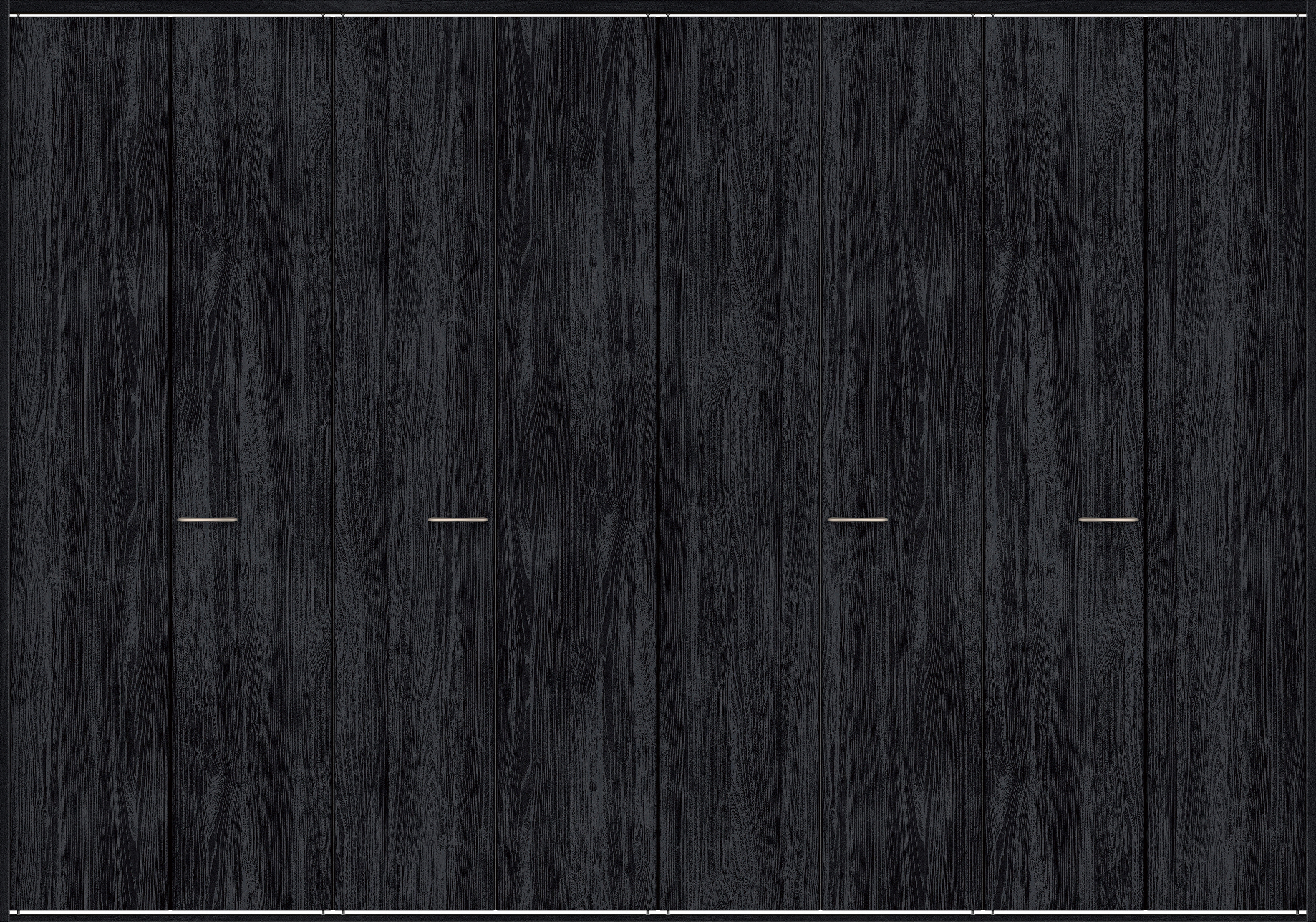 クローク収納　イエリア　折戸ユニット　フラット縦木目タイプ　ウッド扉　四方枠（固定枠）　セット　３６０７幅（４Ｍ間口）　２３３０高　〈モスブラック柄〉　ハンドルラウンド型〈Ｔシルバー色〉