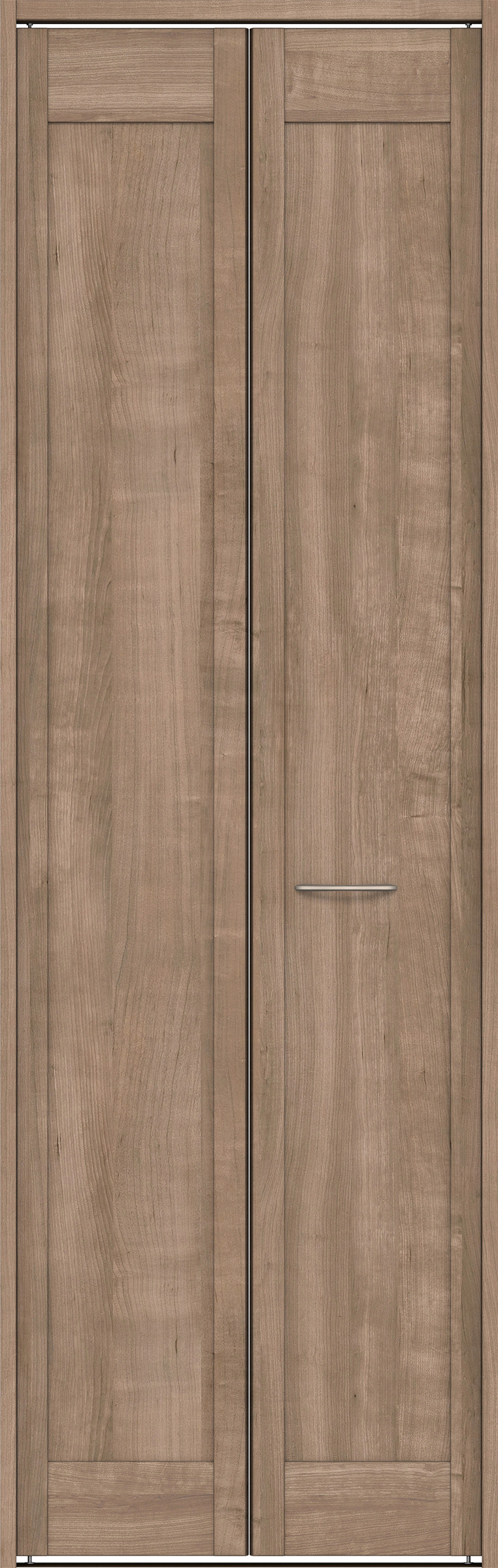 クローク収納　イエリア　折戸ユニット　カマチタイプ　ウッド扉　下レール付三方枠（固定枠）　セット　７３５幅（３尺間口）　２３２０高　〈トープグレー柄〉　ハンドルラウンド型〈Ｔシルバー色〉