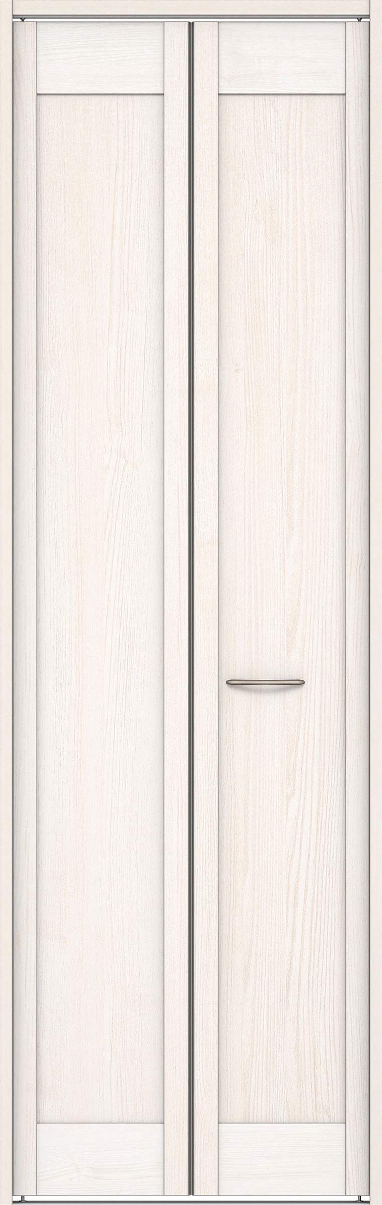 クローク収納　イエリア　折戸ユニット　カマチタイプ　ウッド扉　下レール付三方枠（固定枠）　セット　７３５幅（３尺間口）　２３２０高　〈ネオホワイト柄〉　ハンドルラウンド型〈Ｔシルバー色〉