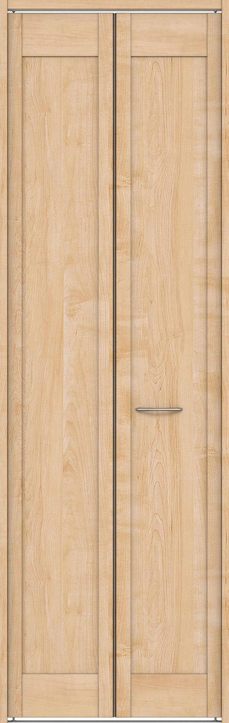 クローク収納　イエリア　折戸ユニット　カマチタイプ　ウッド扉　下レール付三方枠（固定枠）　セット　７３５幅（３尺間口）　２３２０高　〈ミルベージュ柄〉　ハンドルラウンド型〈Ｔシルバー色〉