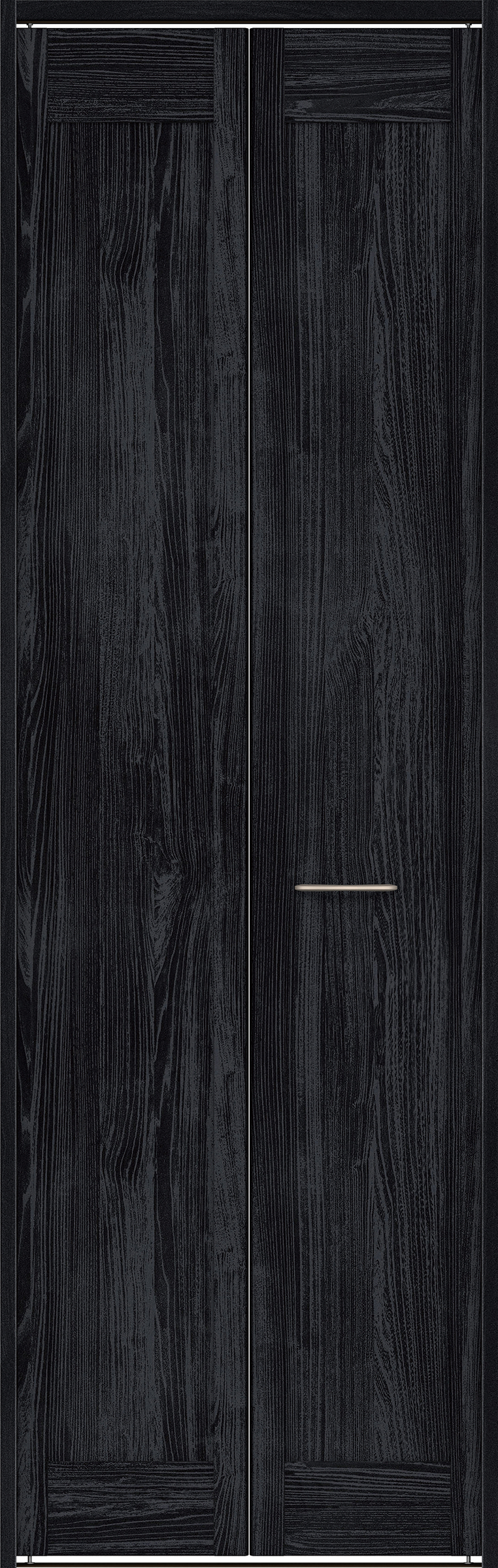 クローク収納　イエリア　折戸ユニット　カマチタイプ　ウッド扉　下レール付三方枠（固定枠）　セット　７３５幅（３尺間口）　２３２０高　〈モスブラック柄〉　ハンドルラウンド型〈Ｔシルバー色〉