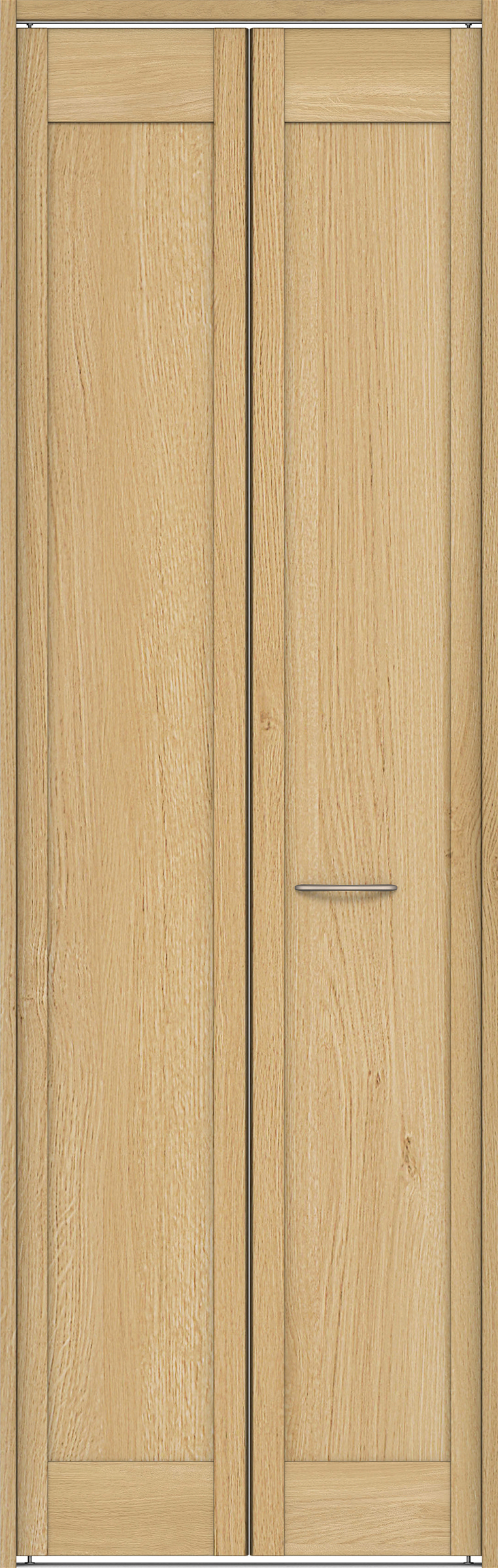 クローク収納　イエリア　折戸ユニット　カマチタイプ　ウッド扉　下レール付三方枠（固定枠）　セット　７３５幅（３尺間口）　２３２０高　〈ライトオーカー柄〉　ハンドルラウンド型〈Ｔシルバー色〉