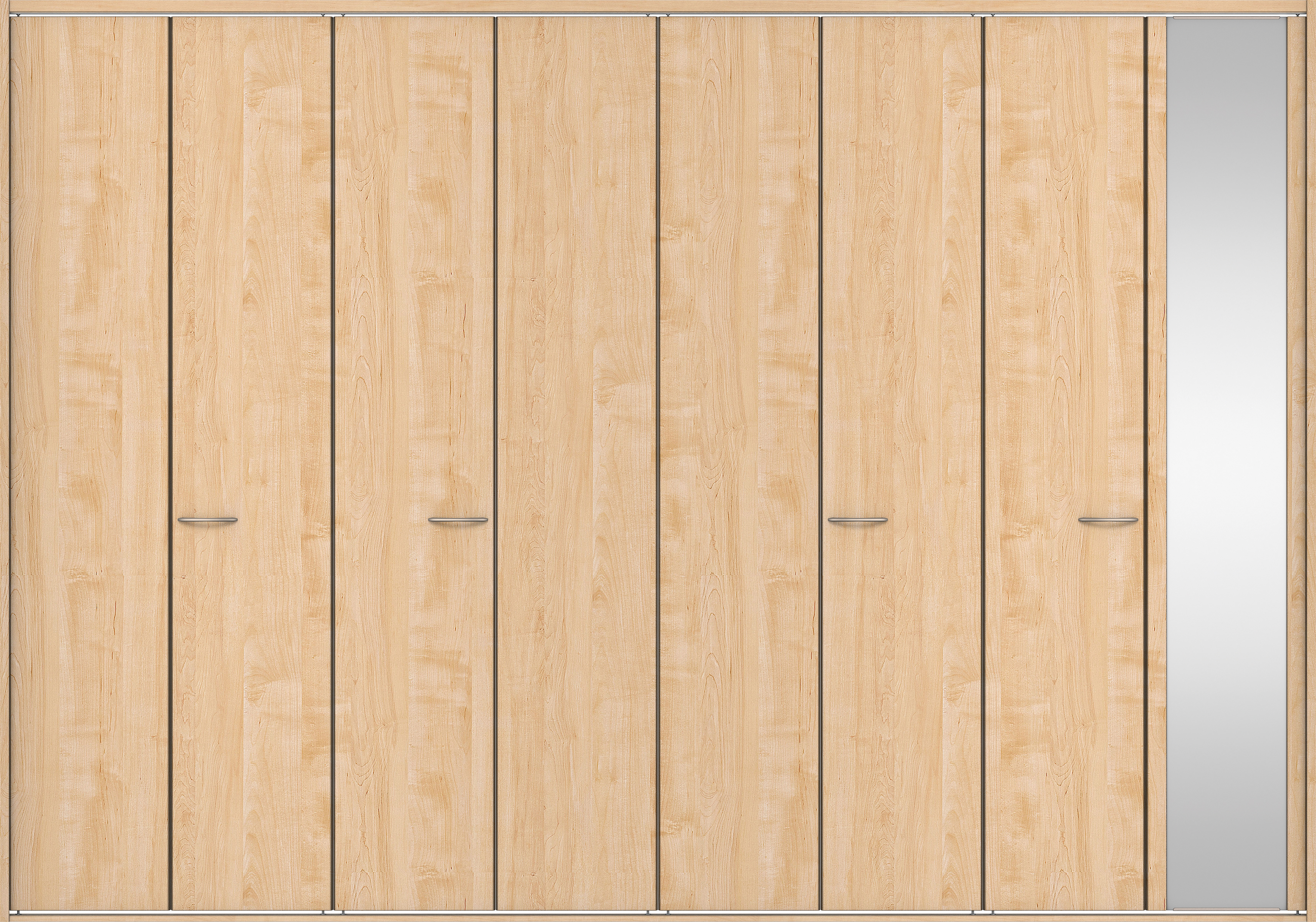 クローク収納　イエリア　折戸ユニット　フラット縦木目タイプ　ミラー扉　四方枠（固定枠）　セット　３３２７幅（１２尺間口）　２３３０高　〈ミルベージュ柄〉　ハンドルラウンド型〈Ｔシルバー色〉