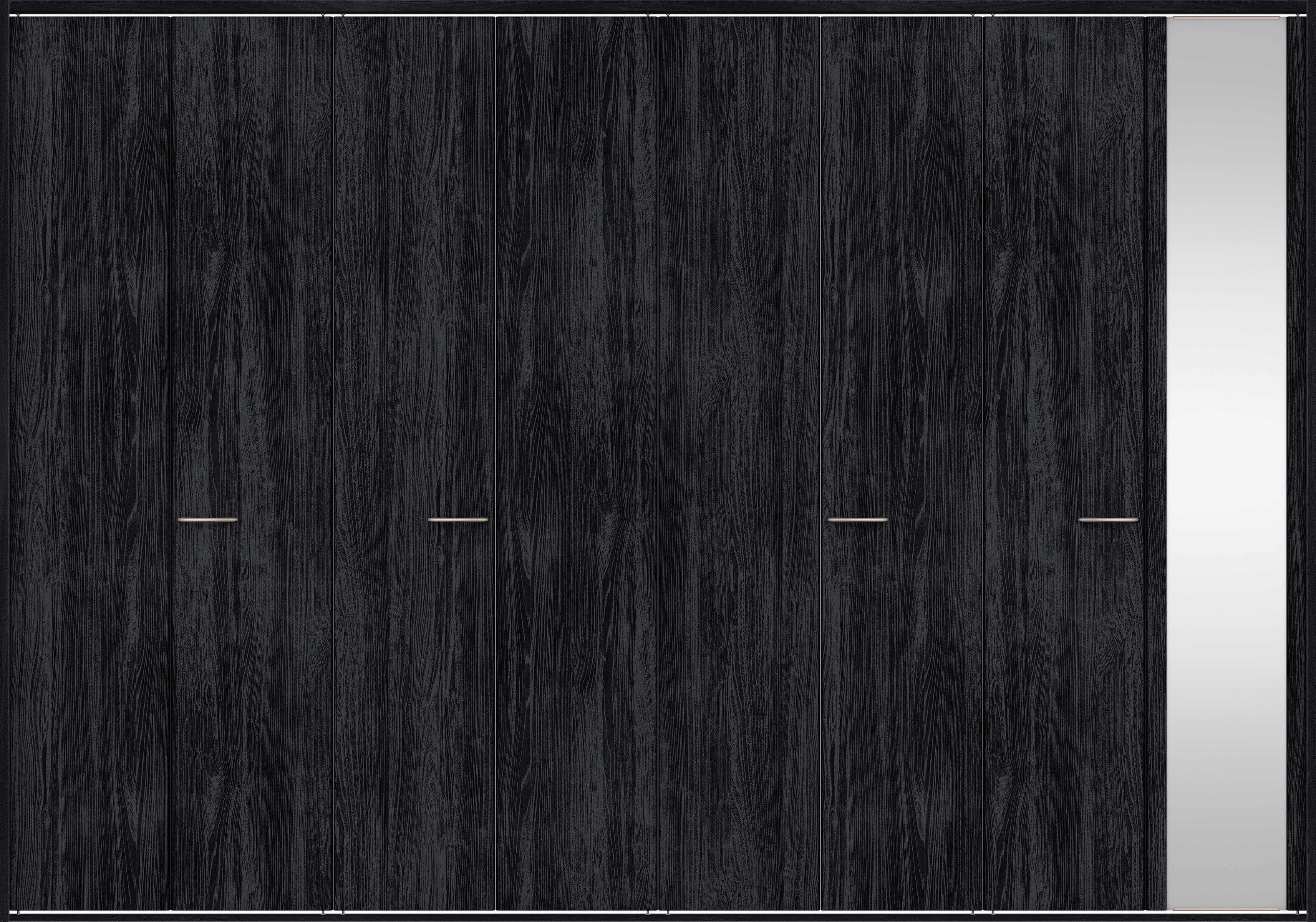 クローク収納　イエリア　折戸ユニット　フラット縦木目タイプ　ミラー扉　四方枠（固定枠）　セット　３３２７幅（１２尺間口）　２３３０高　〈モスブラック柄〉　ハンドルラウンド型〈Ｔシルバー色〉