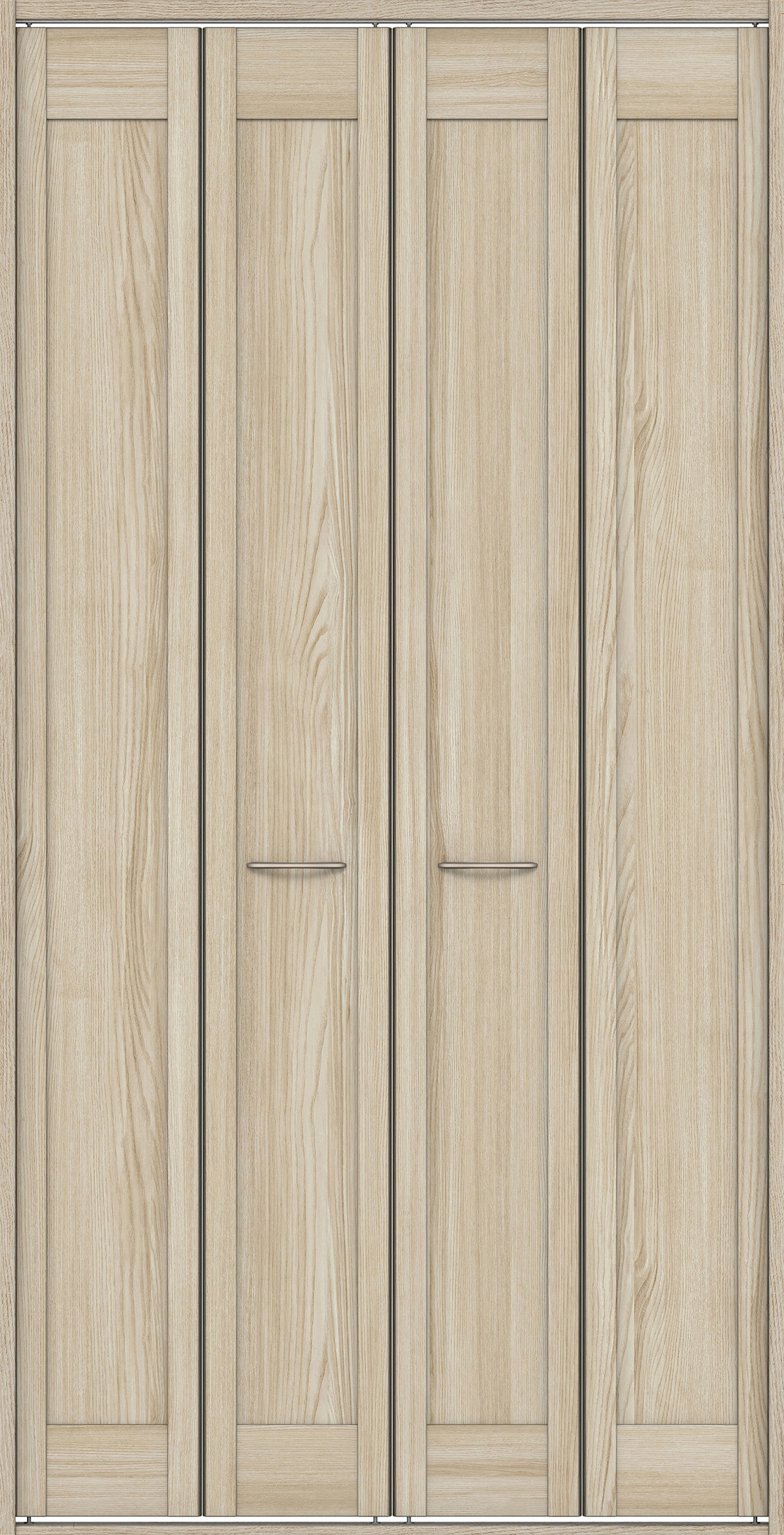 クローク収納　イエリア　折戸ユニット　カマチタイプ　ウッド扉　四方枠（固定枠）　セット　１１９０幅（４．５尺間口）　２３３０高　〈ソフトグレージュ柄〉　ハンドルラウンド型〈Ｔシルバー色〉