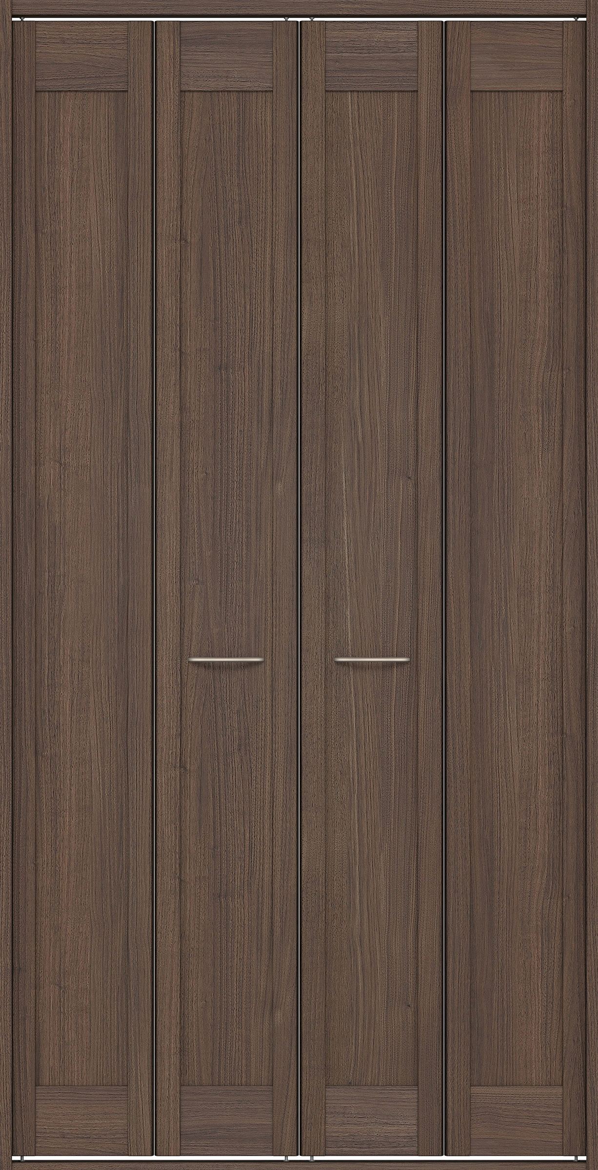 クローク収納　イエリア　折戸ユニット　カマチタイプ　ウッド扉　四方枠（固定枠）　セット　１１９０幅（４．５尺間口）　２３３０高　〈ダルブラウン柄〉　ハンドルラウンド型〈Ｔシルバー色〉