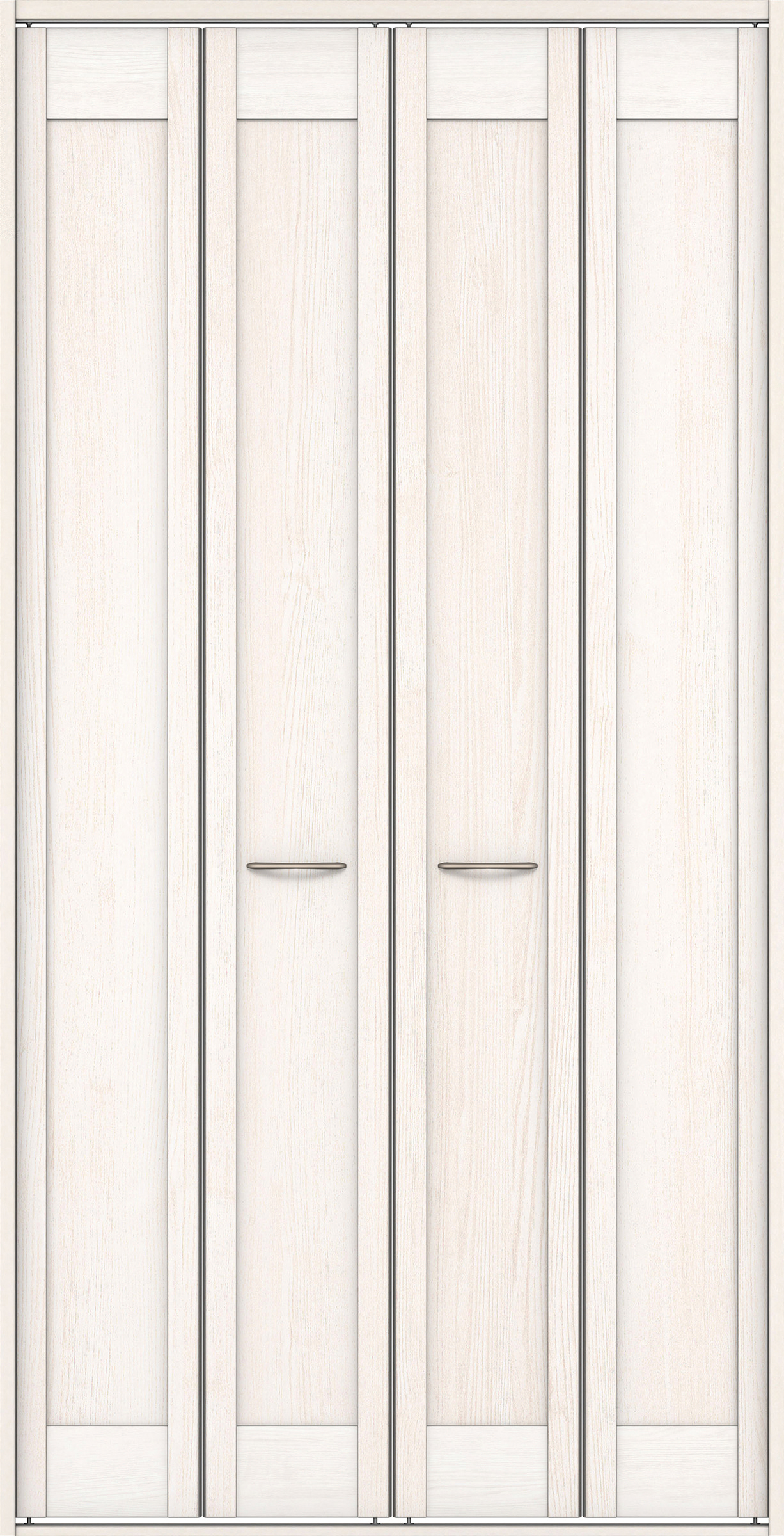 クローク収納　イエリア　折戸ユニット　カマチタイプ　ウッド扉　四方枠（固定枠）　セット　１１９０幅（４．５尺間口）　２３３０高　〈ネオホワイト柄〉　ハンドルラウンド型〈Ｔシルバー色〉