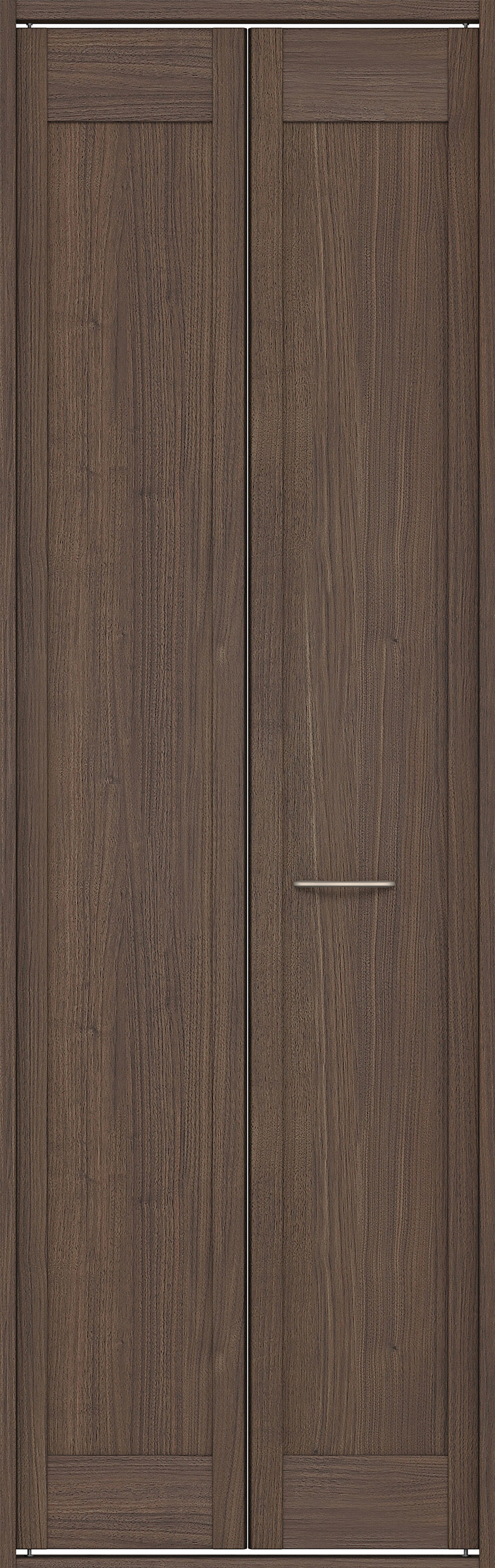 クローク収納　イエリア　折戸ユニット　カマチタイプ　ウッド扉　四方枠（固定枠）　セット　７３５幅（３尺間口）　２３３０高　〈ダルブラウン柄〉　ハンドルラウンド型〈Ｔシルバー色〉