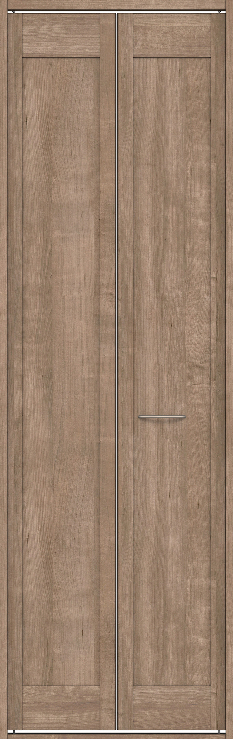 クローク収納　イエリア　折戸ユニット　カマチタイプ　ウッド扉　四方枠（固定枠）　セット　７３５幅（３尺間口）　２３３０高　〈トープグレー柄〉　ハンドルラウンド型〈Ｔシルバー色〉