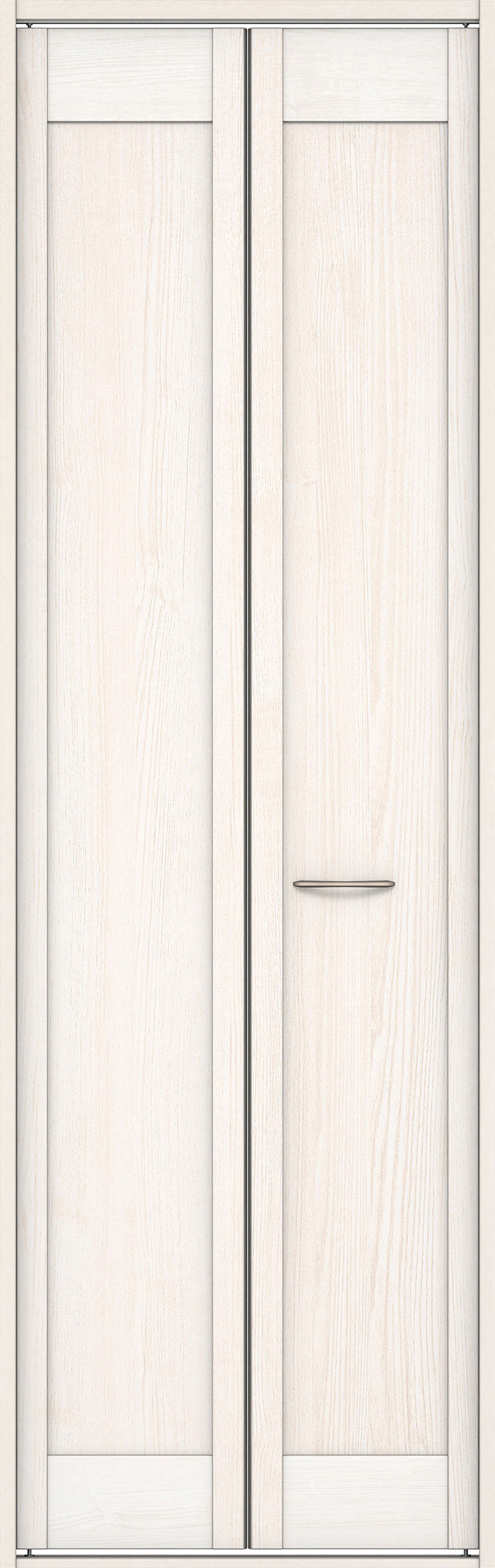 クローク収納　イエリア　折戸ユニット　カマチタイプ　ウッド扉　四方枠（固定枠）　セット　７３５幅（３尺間口）　２３３０高　〈ネオホワイト柄〉　ハンドル角型〈鏡面クローム仕上げ〉