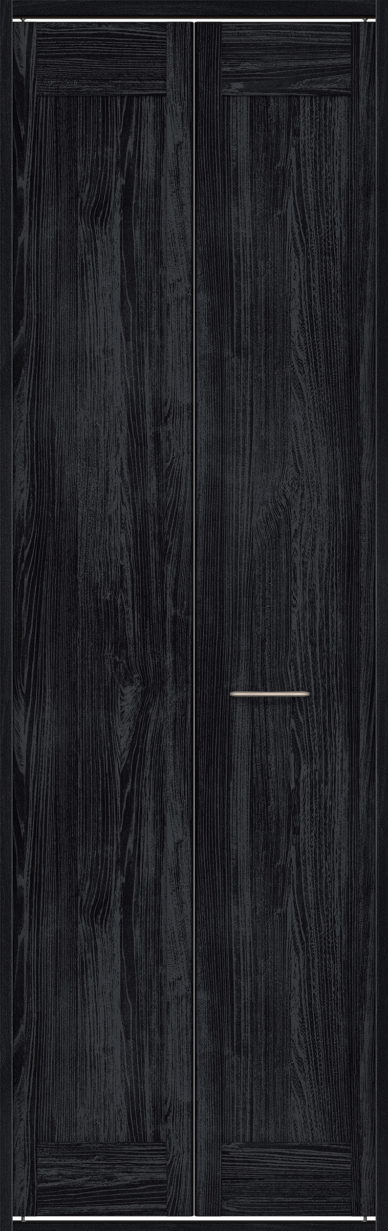 クローク収納　イエリア　折戸ユニット　カマチタイプ　ウッド扉　四方枠（固定枠）　セット　７３５幅（３尺間口）　２３３０高　〈モスブラック柄〉　ハンドルラウンド型〈Ｔシルバー色〉