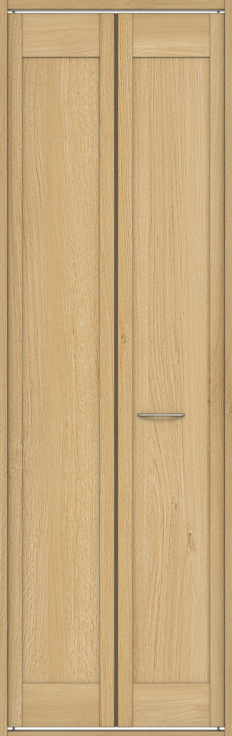 クローク収納　イエリア　折戸ユニット　カマチタイプ　ウッド扉　四方枠（固定枠）　セット　７３５幅（３尺間口）　２３３０高　〈ライトオーカー柄〉　ハンドルラウンド型〈Ｔシルバー色〉