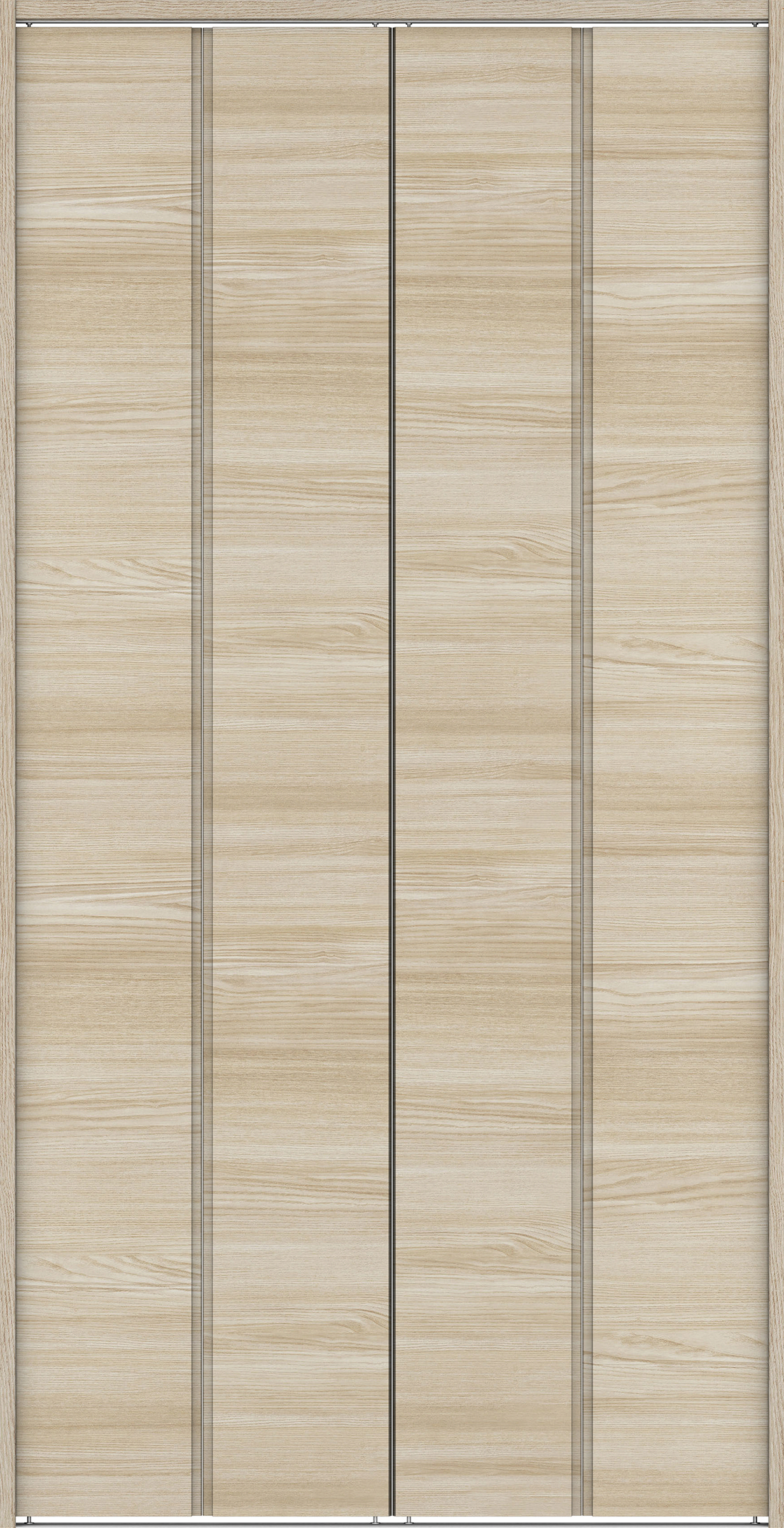 クローク収納　イエリア　折戸ユニット　ハンドルレス横木目タイプ　ウッド扉　下レール付三方枠（固定枠）　セット　１３２０幅（１．５Ｍ間口）　２３２０高　〈ソフトグレージュ柄〉　ハンドルレス