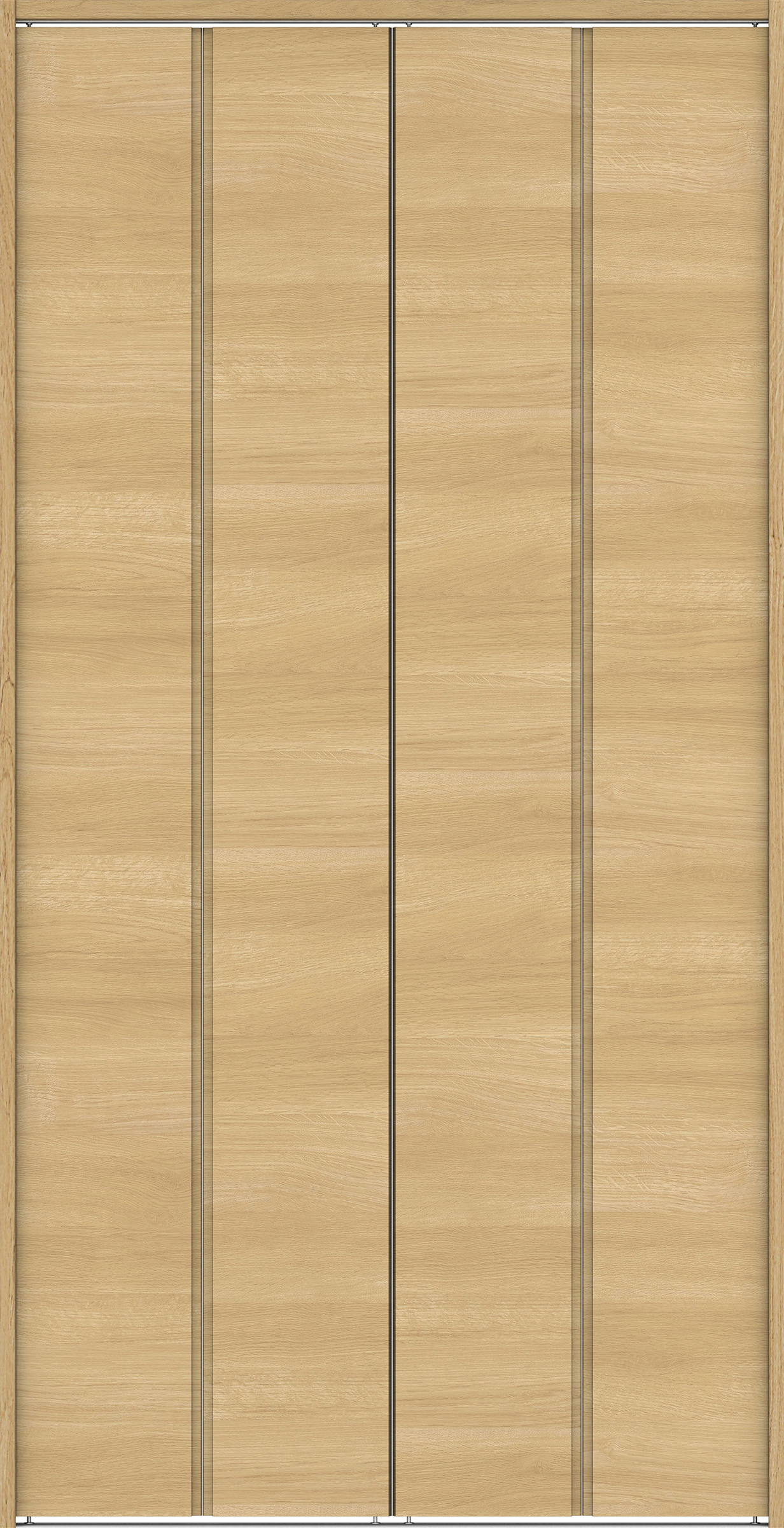 クローク収納　イエリア　折戸ユニット　ハンドルレス横木目タイプ　ウッド扉　下レール付三方枠（固定枠）　セット　１３２０幅（１．５Ｍ間口）　２３２０高　〈ライトオーカー柄〉　ハンドルレス