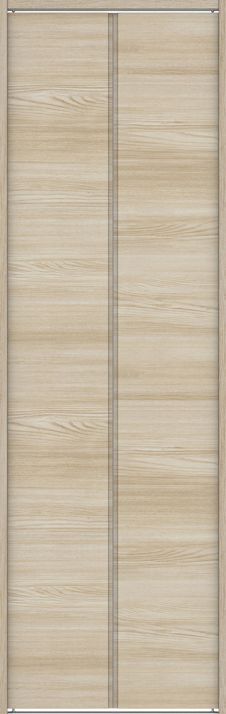 クローク収納　イエリア　折戸ユニット　ハンドルレス横木目タイプ　ウッド扉　下レール付三方枠（固定枠）　セット　７３５幅（３尺間口）　２３２０高　〈ソフトグレージュ柄〉　ハンドルレス