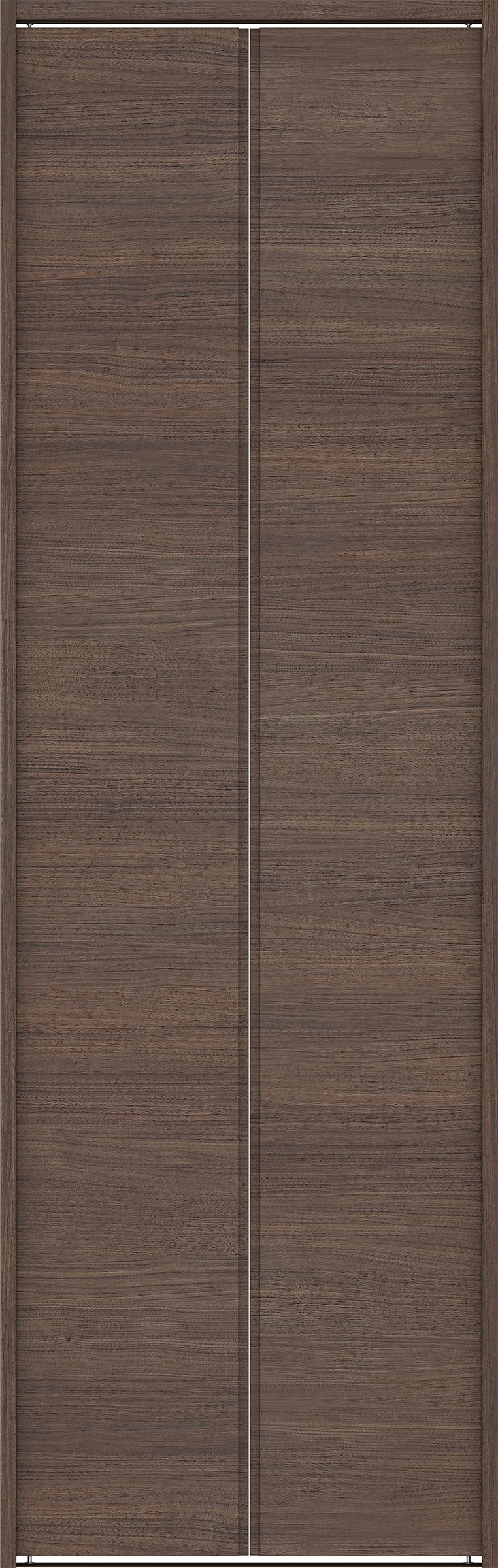 クローク収納　イエリア　折戸ユニット　ハンドルレス横木目タイプ　ウッド扉　下レール付三方枠（固定枠）　セット　７３５幅（３尺間口）　２３２０高　〈ダルブラウン柄〉　ハンドルレス