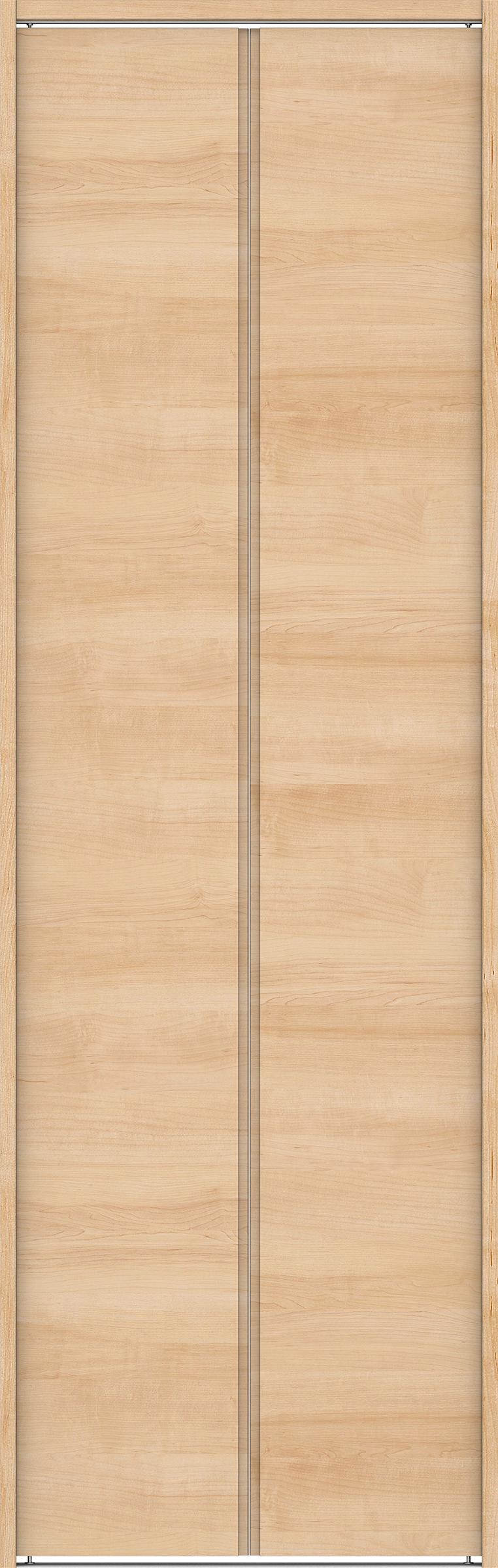 クローク収納　イエリア　折戸ユニット　ハンドルレス横木目タイプ　ウッド扉　下レール付三方枠（固定枠）　セット　７３５幅（３尺間口）　２３２０高　〈ミルベージュ柄〉　ハンドルレス