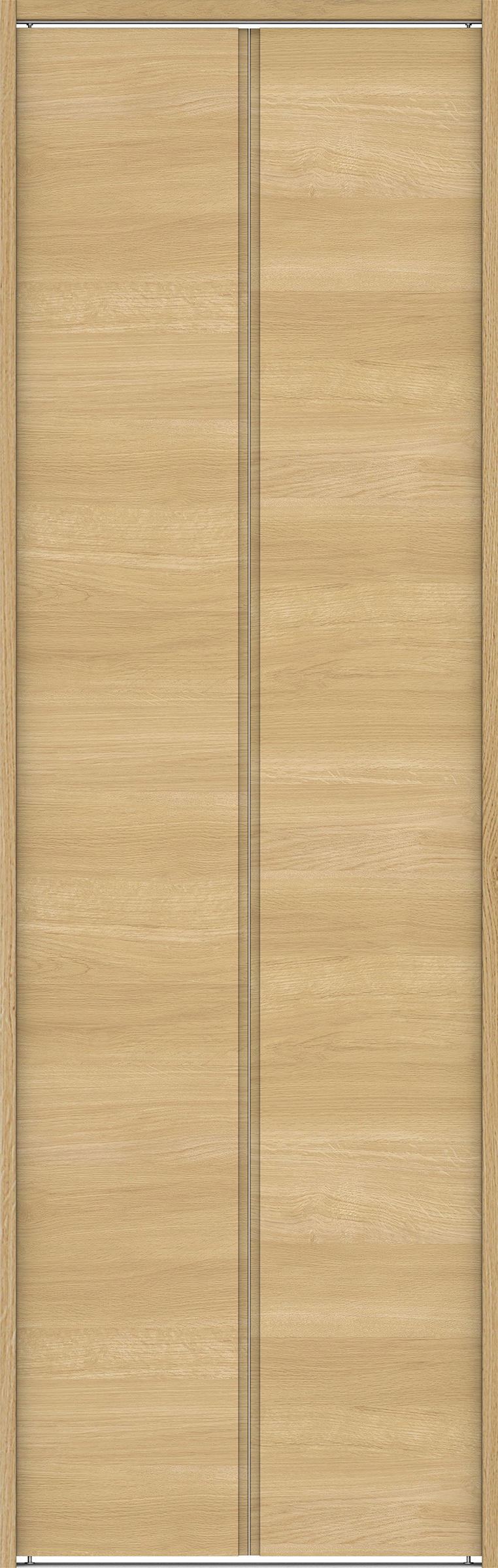 クローク収納　イエリア　折戸ユニット　ハンドルレス横木目タイプ　ウッド扉　下レール付三方枠（固定枠）　セット　７３５幅（３尺間口）　２３２０高　〈ライトオーカー柄〉　ハンドルレス