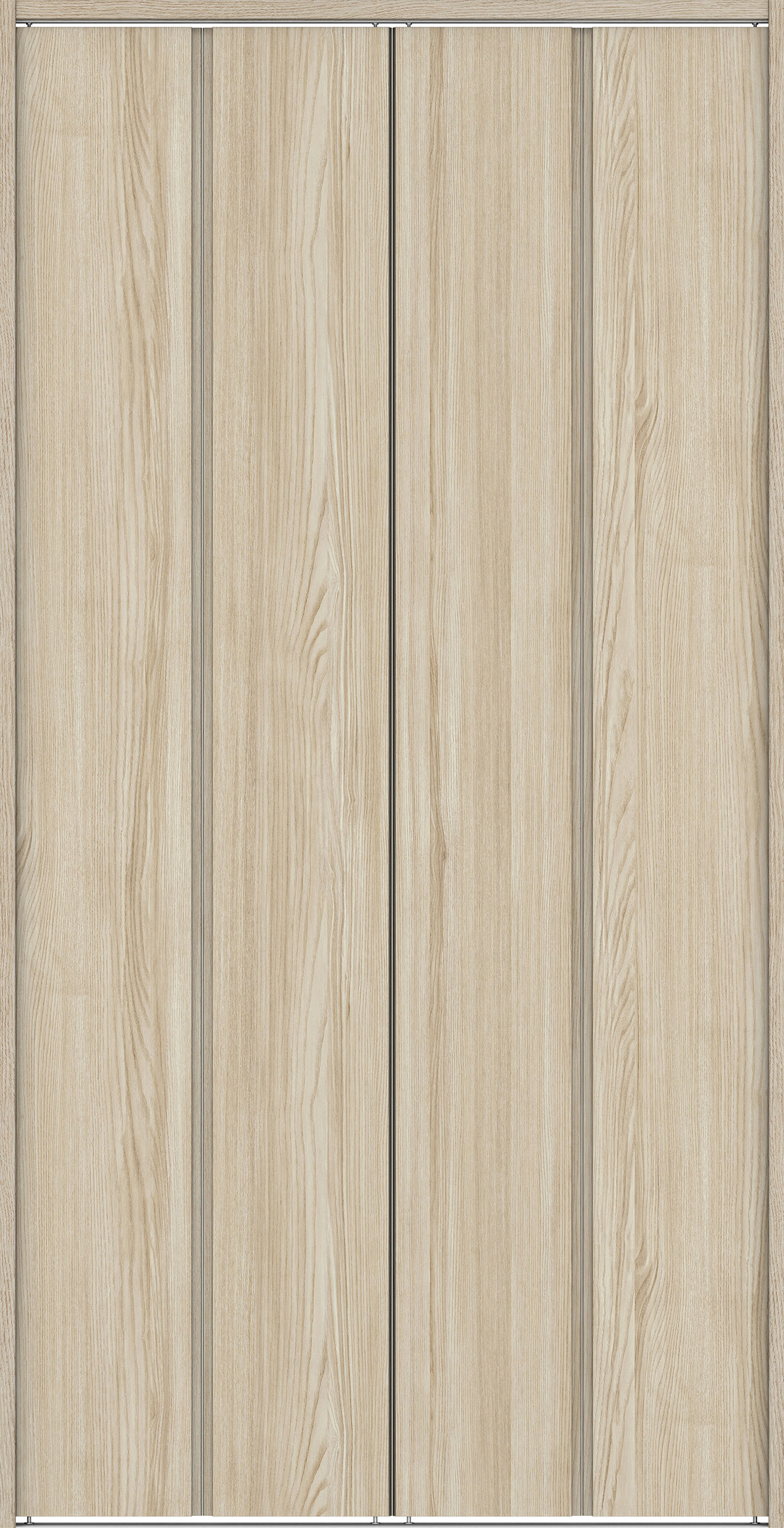 クローク収納　イエリア　折戸ユニット　ハンドルレス縦木目タイプ　ウッド扉　下レール付三方枠（固定枠）　セット　１３２０幅（１．５Ｍ間口）　２３２０高　〈ソフトグレージュ柄〉　ハンドルレス