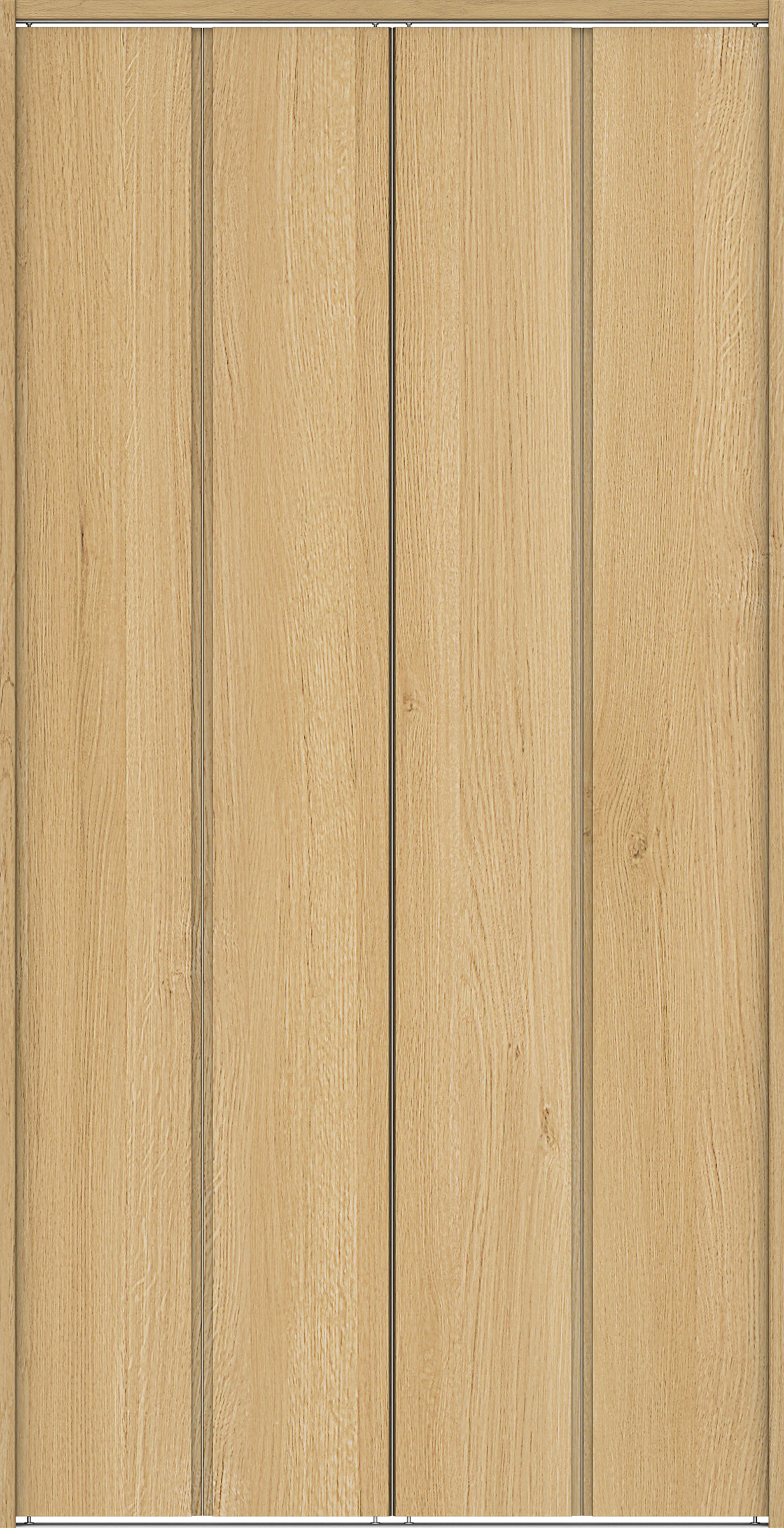 クローク収納　イエリア　折戸ユニット　ハンドルレス縦木目タイプ　ウッド扉　下レール付三方枠（固定枠）　セット　１３２０幅（１．５Ｍ間口）　２３２０高　〈ライトオーカー柄〉　ハンドルレス