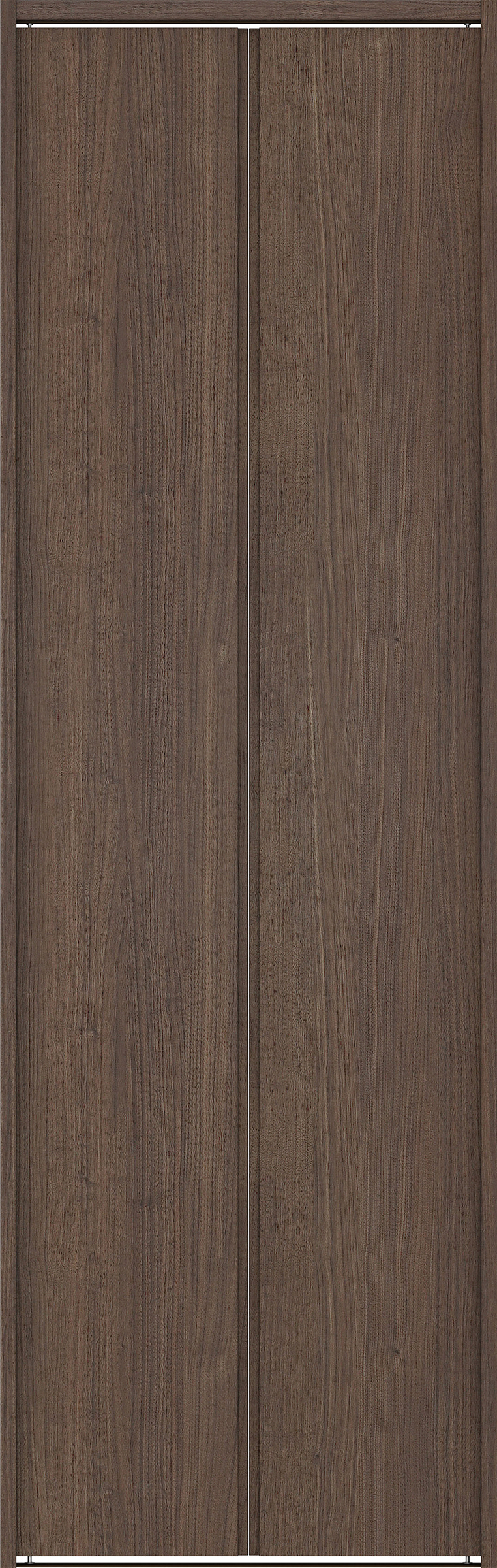 クローク収納　イエリア　折戸ユニット　ハンドルレス縦木目タイプ　ウッド扉　下レール付三方枠（固定枠）　セット　８２０幅（１Ｍ間口）　２３２０高　〈ダルブラウン柄〉　ハンドルレス